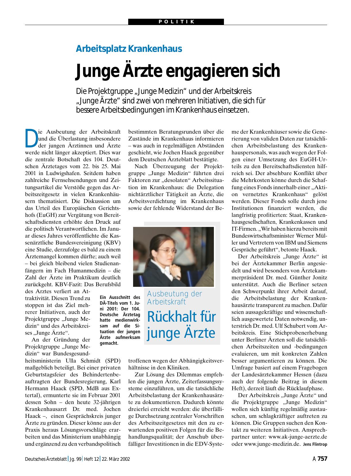 Vorschauseite 1: Arbeitsplatz Krankenhaus: Junge Ärzte engagieren sich