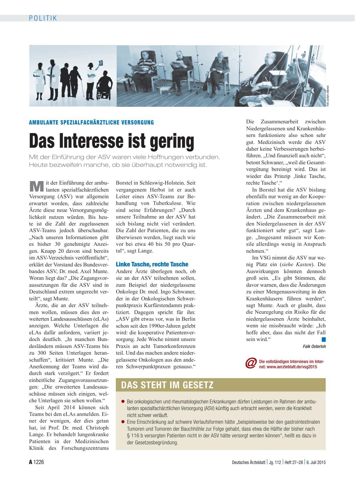 Vorschauseite 1: Ambulante Spezialfachärztliche Versorgung: Das Interesse ist gering