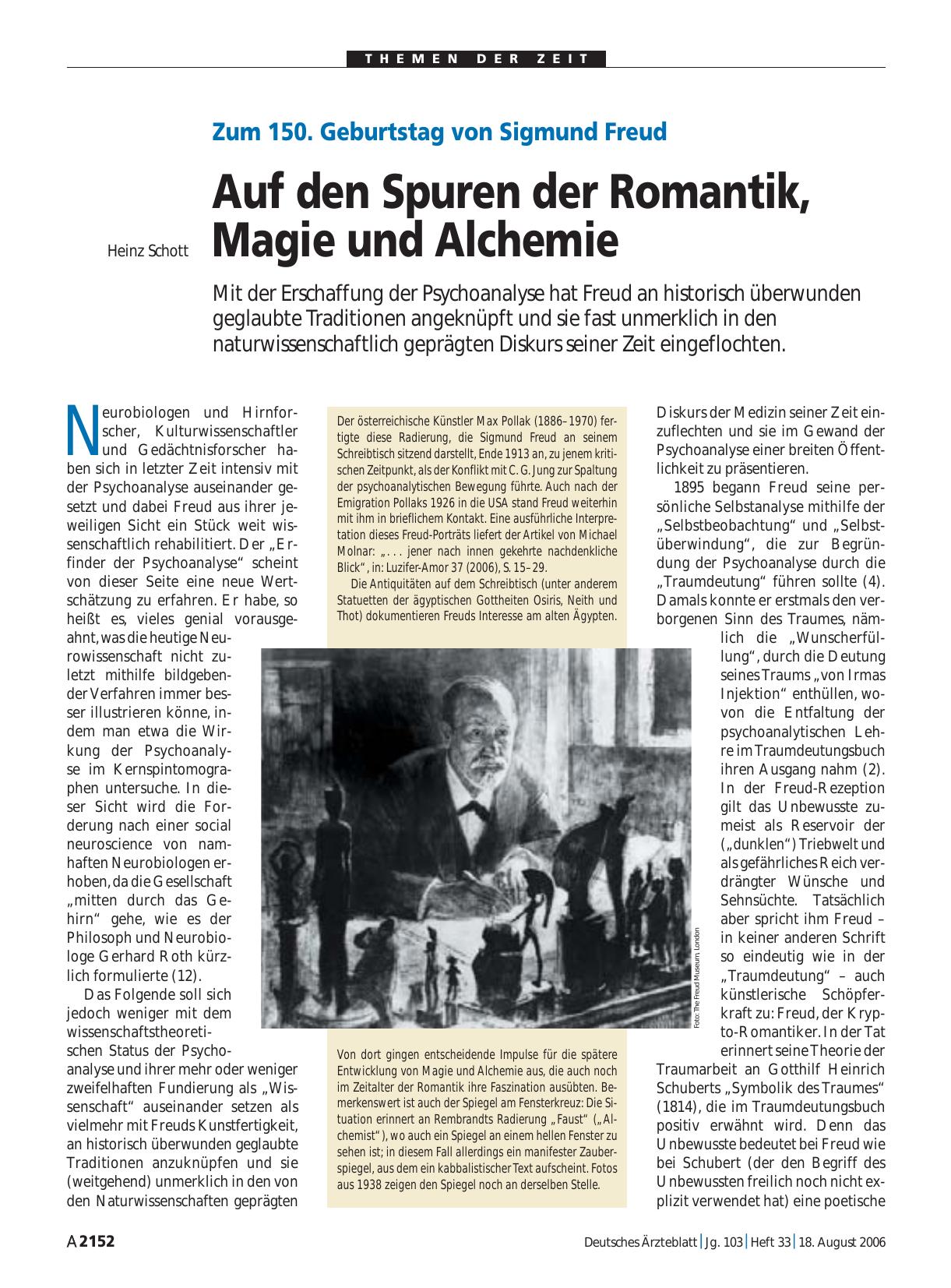 Vorschauseite 1: Zum 150. Geburtstag von Sigmund Freud: Auf den Spuren der Romantik, Magie und Alchemie