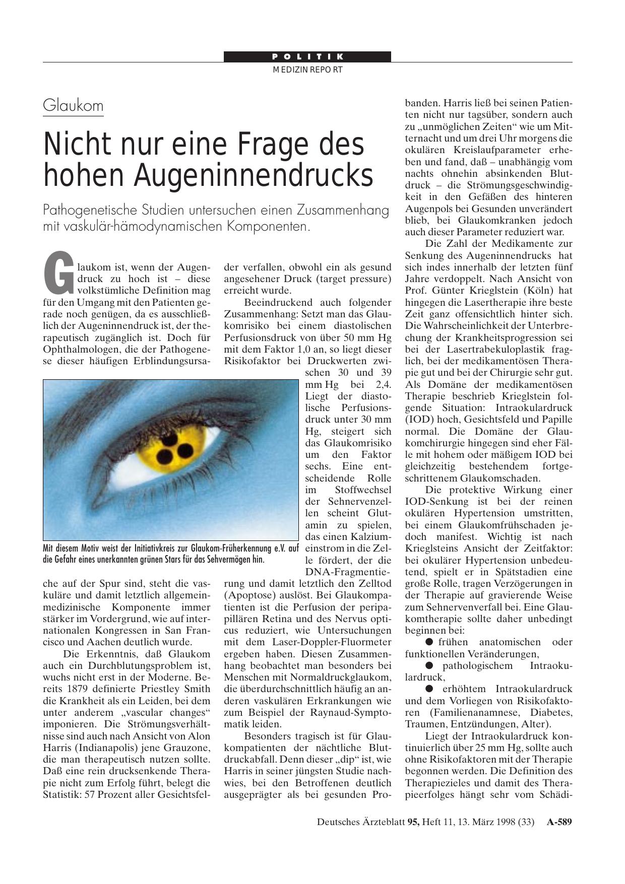 Vorschauseite 1: Glaukom: Nicht nur eine Frage des hohen Augeninnendrucks