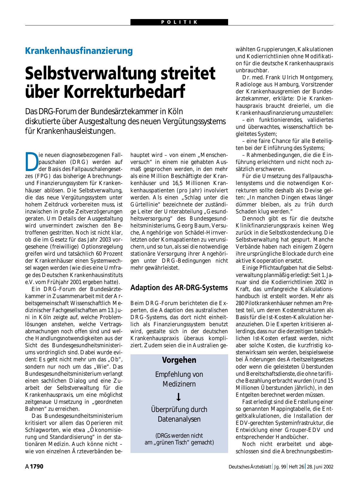 Vorschauseite 1: Krankenhausfinanzierung: Selbstverwaltung streitet über Korrekturbedarf