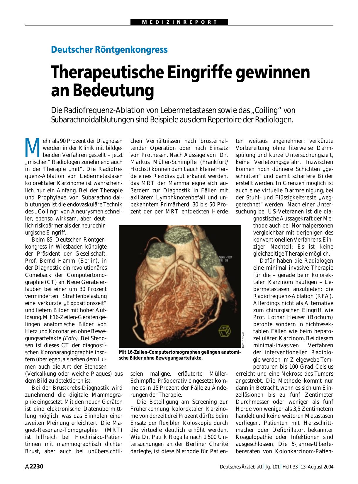 Vorschauseite 1: Deutscher Röntgenkongress: Therapeutische Eingriffe gewinnen an Bedeutung