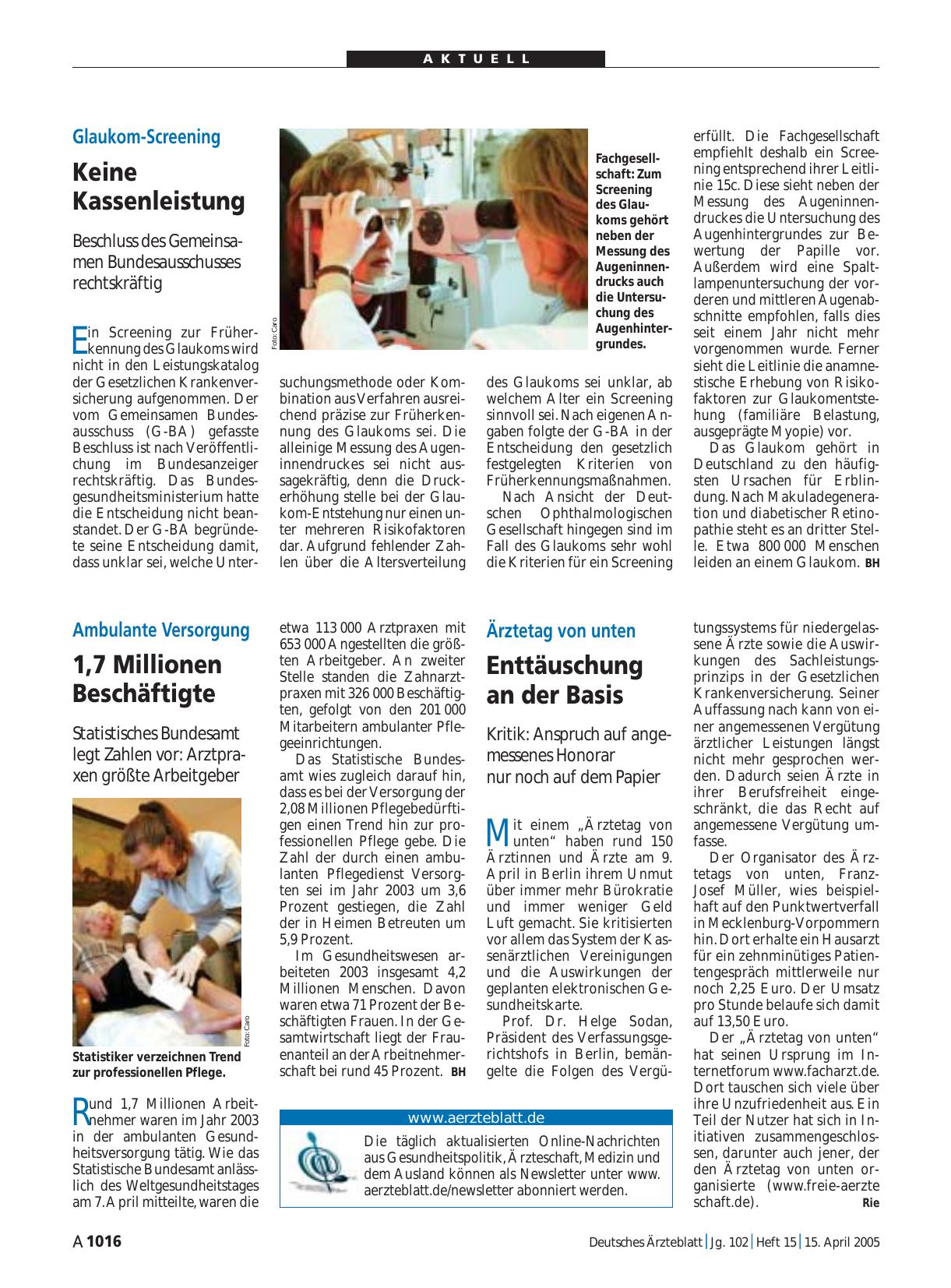 Vorschauseite 1: Ambulante Versorgung: 1, 7 Millionen Beschäftigte