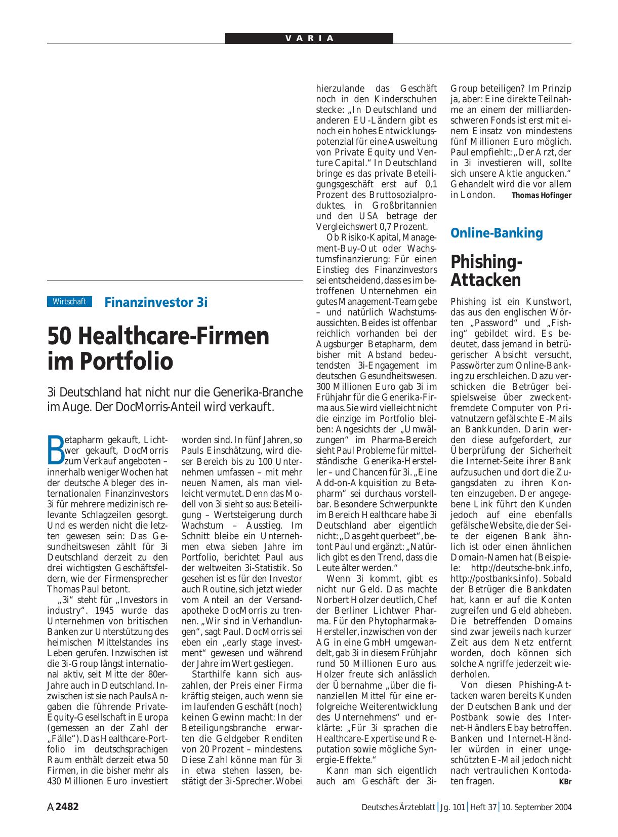 Vorschauseite 1: Finanzinvestor 3i: 50 Healthcare-Firmen im Portfolio