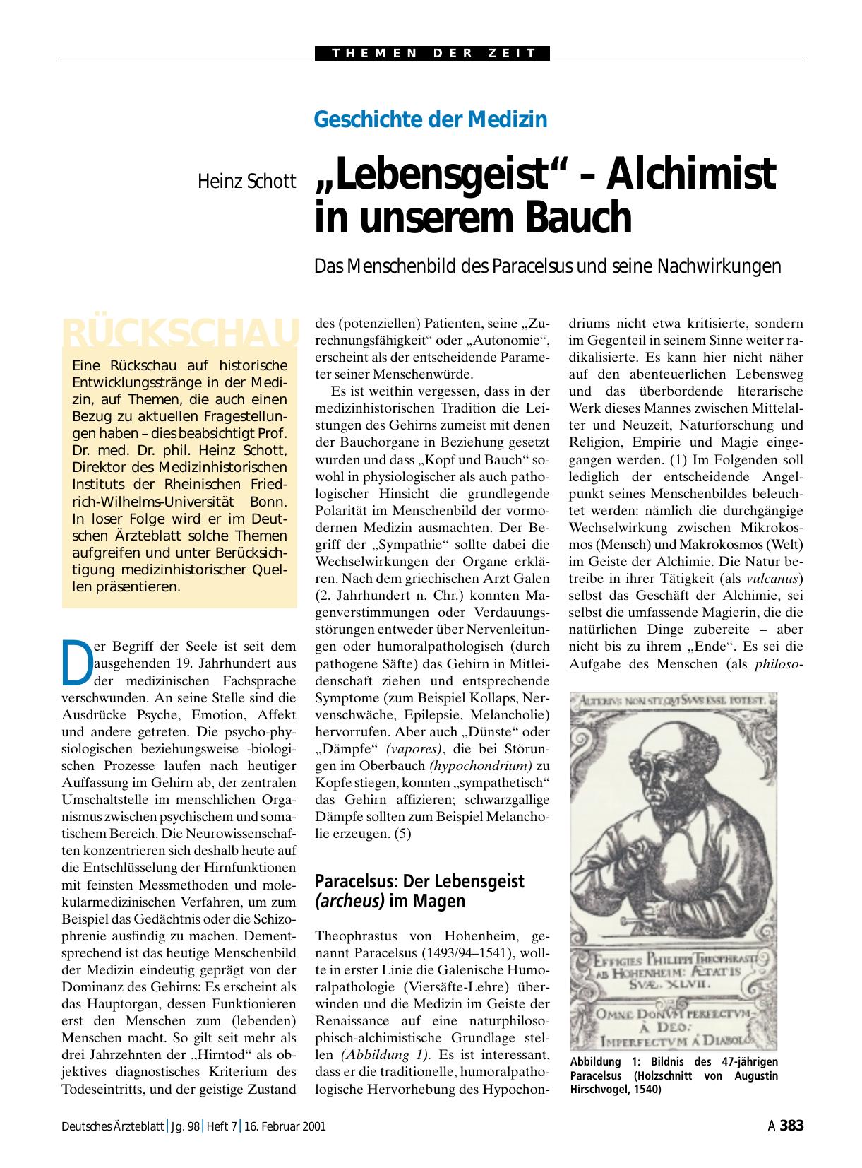 Vorschauseite 1: Geschichte der Medizin: „Lebensgeist“ – Alchimist in unserem Bauch
