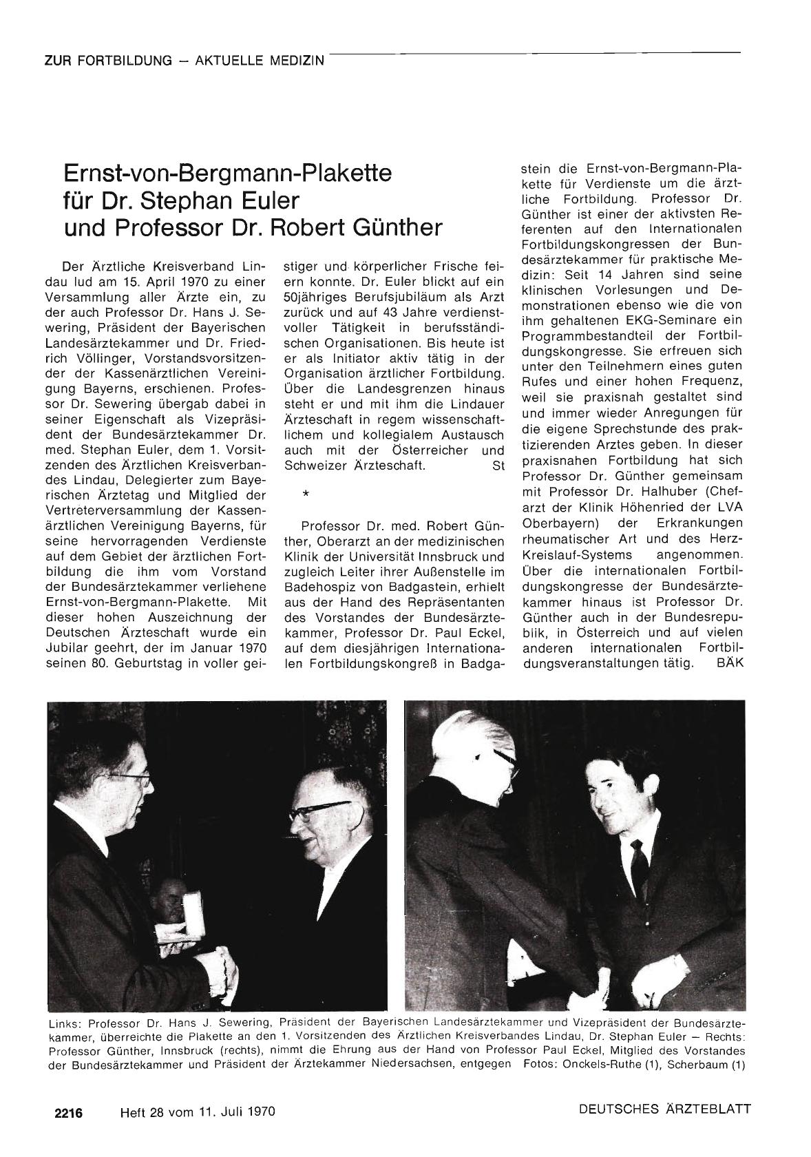 Vorschauseite 1: Ernst-von-Bergmann-Plakette für Dr. Stephan Euler und Professor Dr. Robert Günther