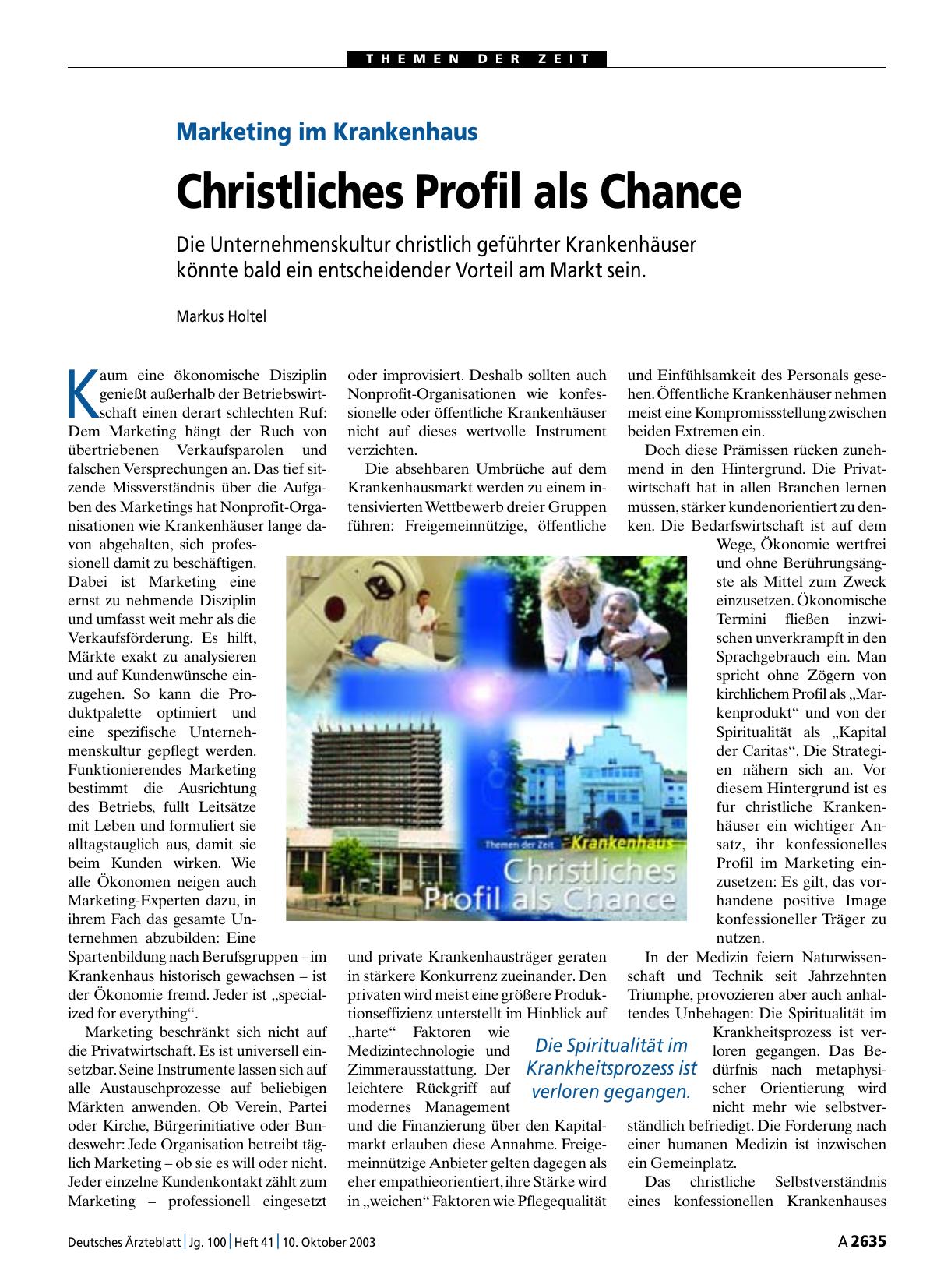 Vorschauseite 1: Marketing im Krankenhaus: Christliches Profil als Chance