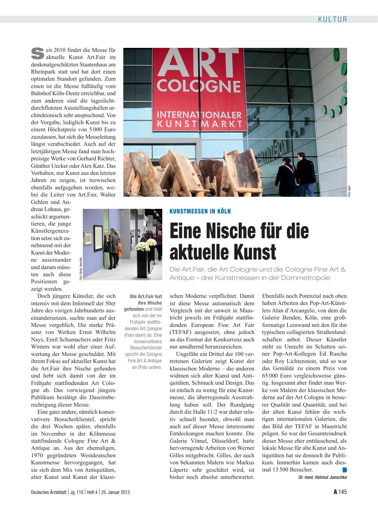 Vorschauseite 1: Kunstmessen in Köln: Eine Nische für die aktuelle Kunst