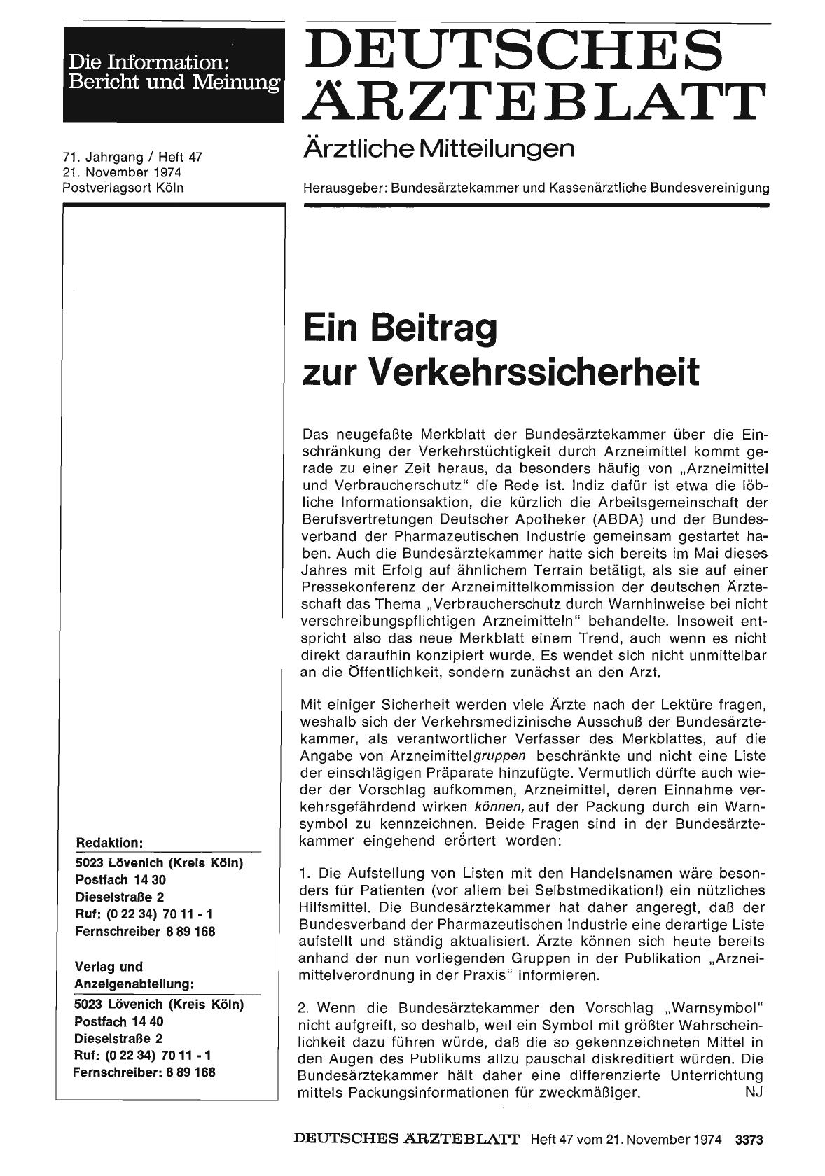Vorschauseite 1: Ein Beitrag zur Verkehrssicherheit