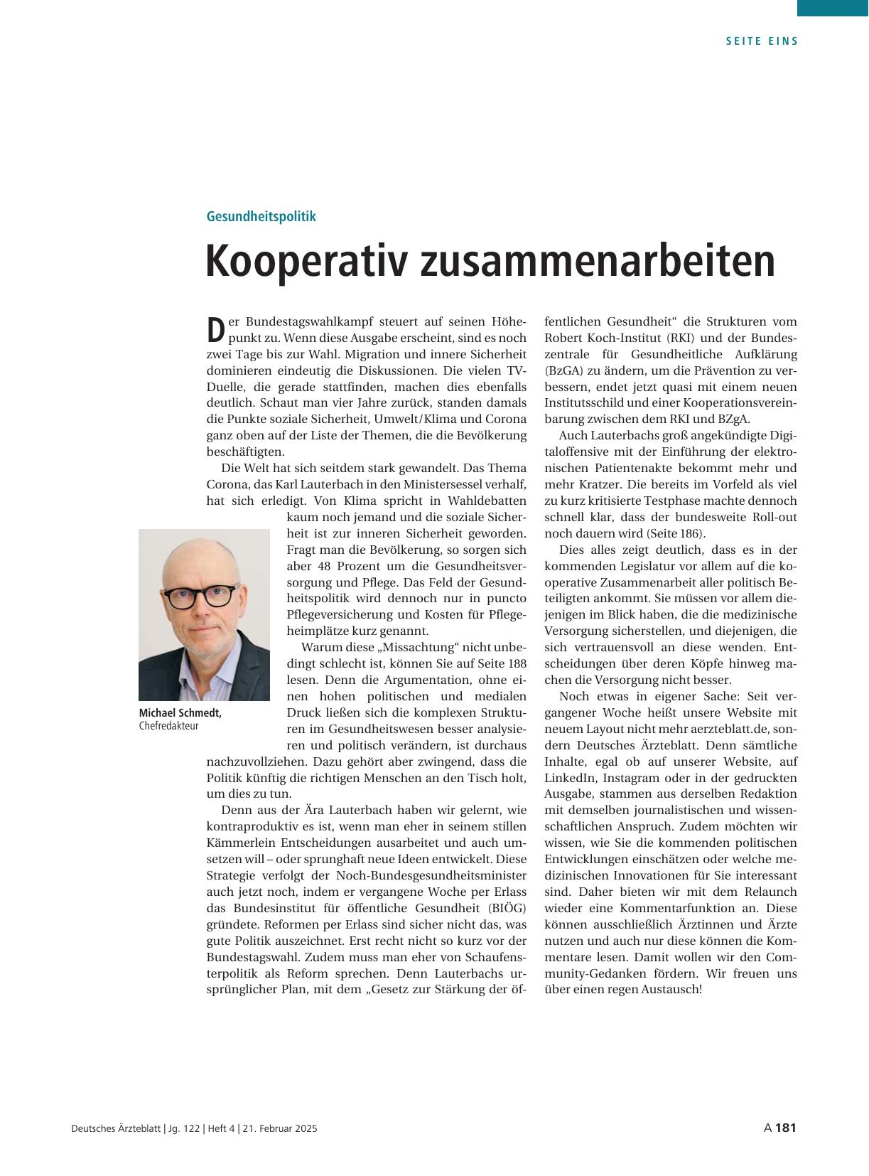 Vorschauseite 1: Gesundheitspolitik: Kooperativ zusammenarbeiten