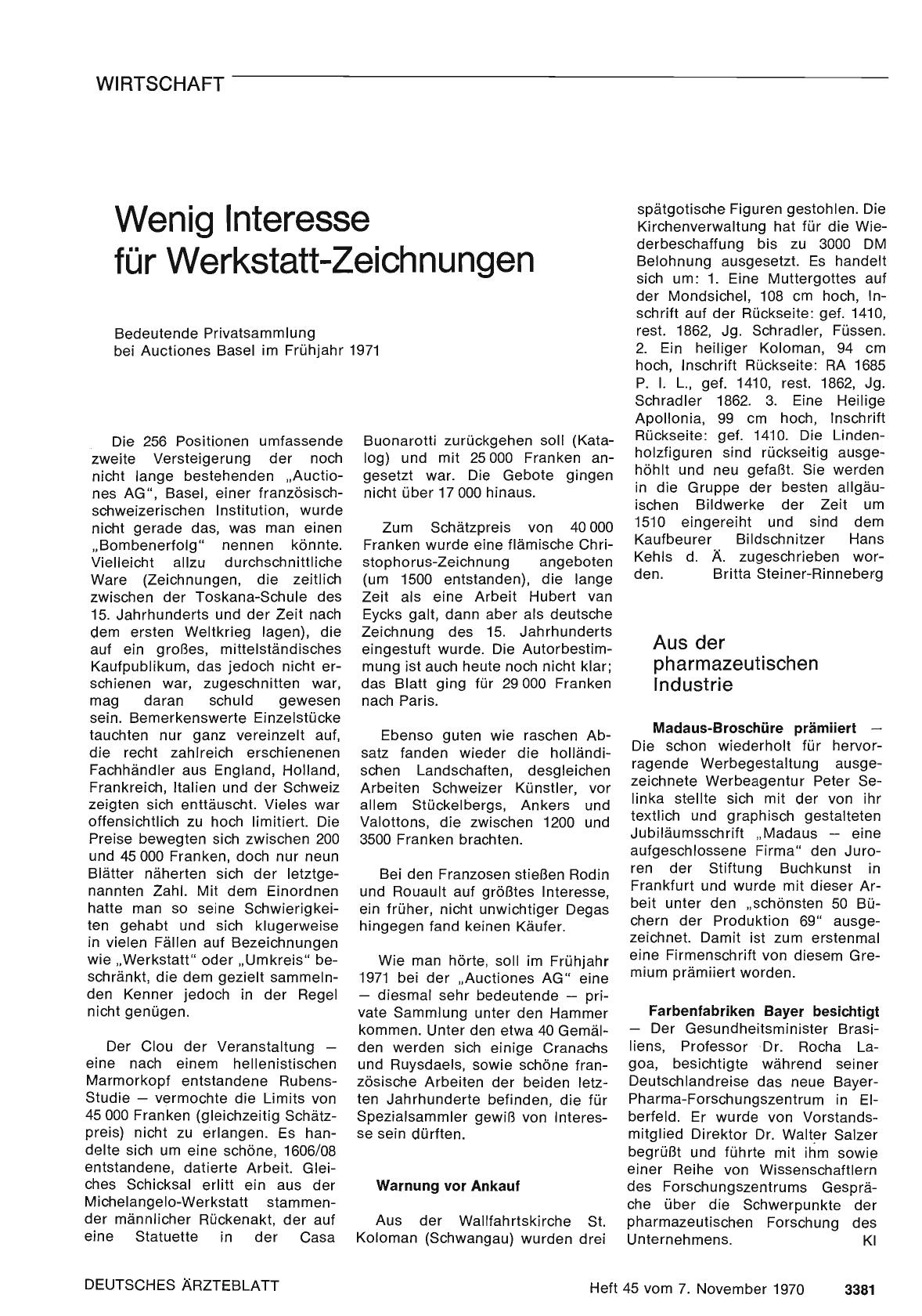 Vorschauseite 1: Aus der pharmazeutischen Industrie