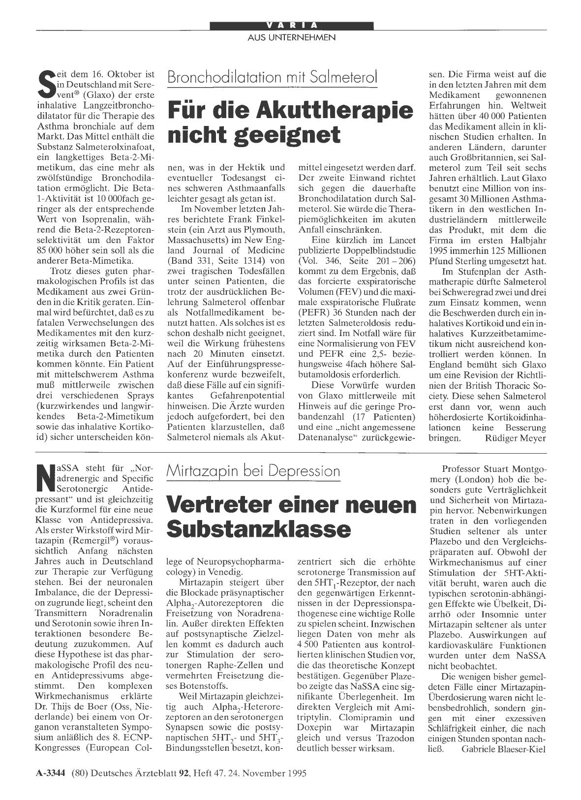 Vorschauseite 1: Bronchodilatation mit Salmeterol: Für die Akuttherapie nicht geeignet