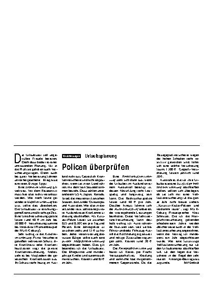Vorschauseite 1: Urlaubsplanung: Policen überprüfen