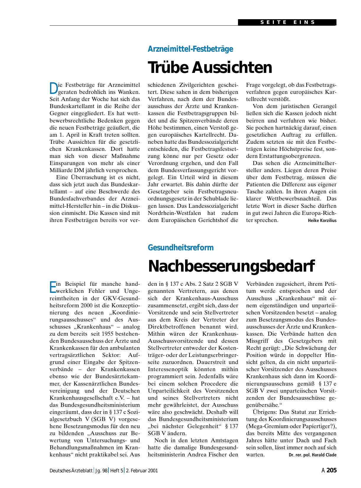 Vorschauseite 1: Gesundheitsreform: Nachbesserungsbedarf