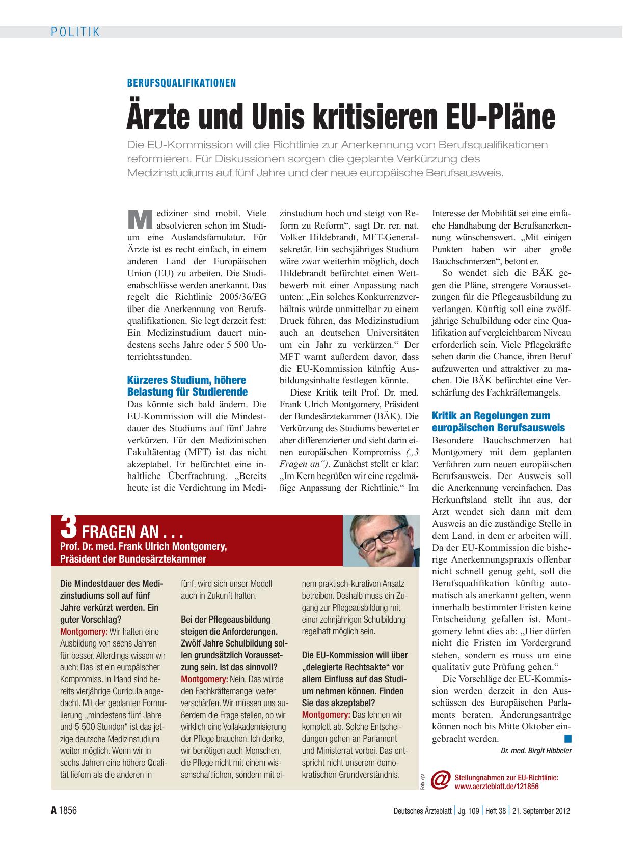 Vorschauseite 1: Berufsqualifikationen: Ärzte und Unis kritisieren EU-Pläne
