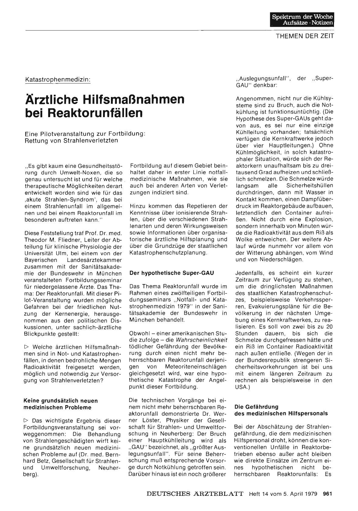 Vorschauseite 1: Katastrophenmedizin: Ärztliche Hilfsmaßnahmen bei Reaktorunfällen