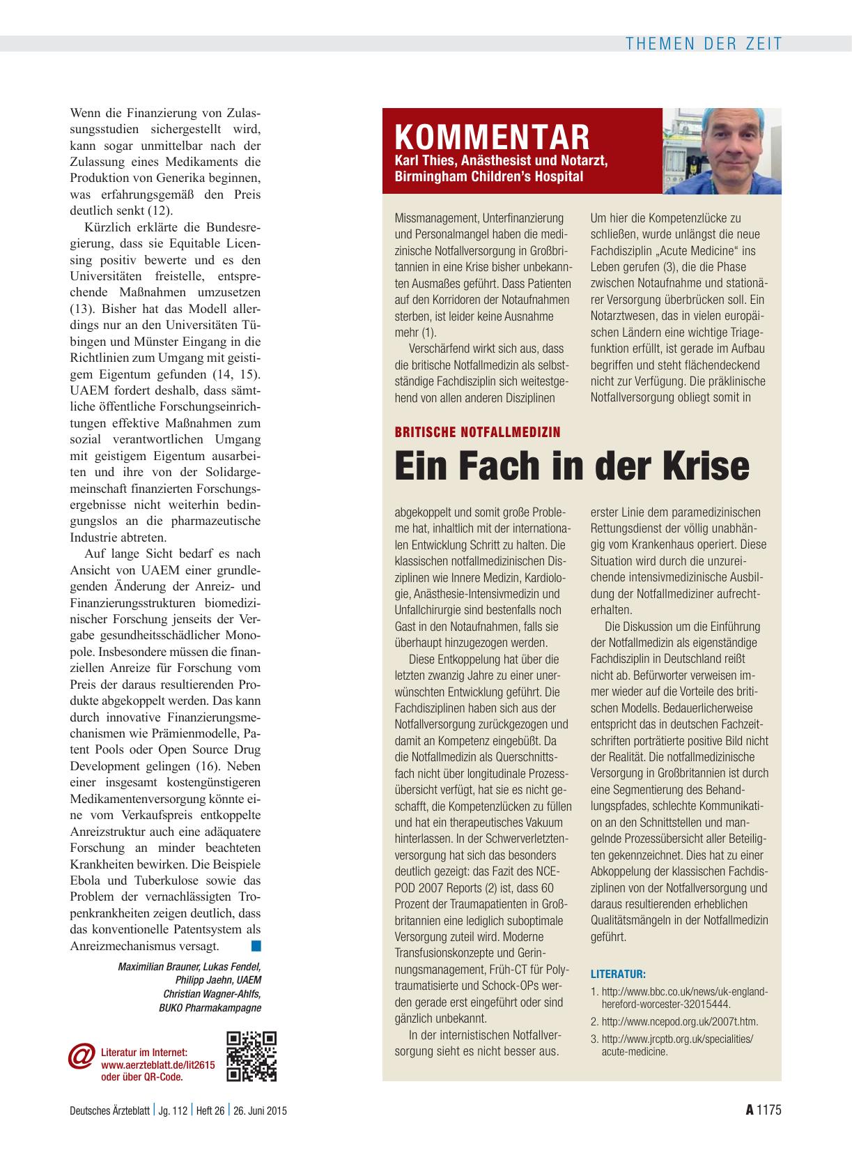 Vorschauseite 1: Britische Notfallmedizin: Ein Fach in der Krise