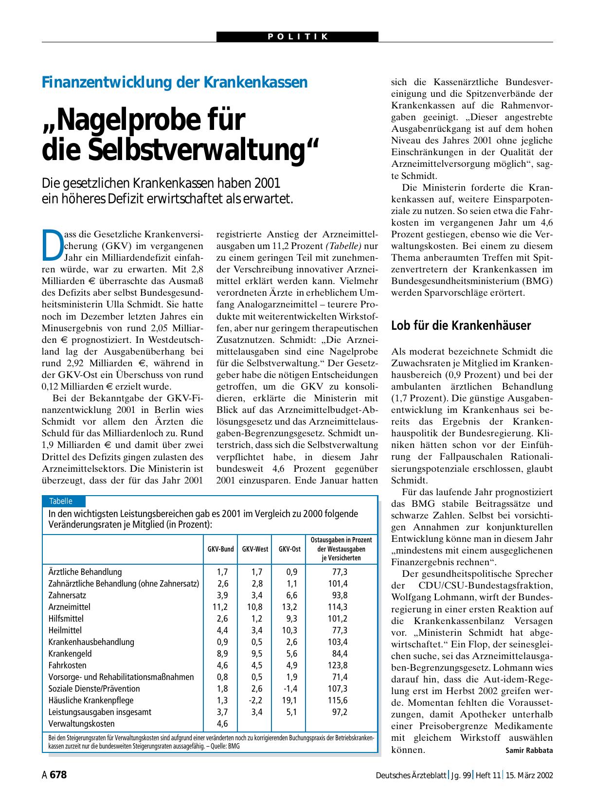 Vorschauseite 1: Finanzentwicklung der Krankenkassen: „Nagelprobe für die Selbstverwaltung“