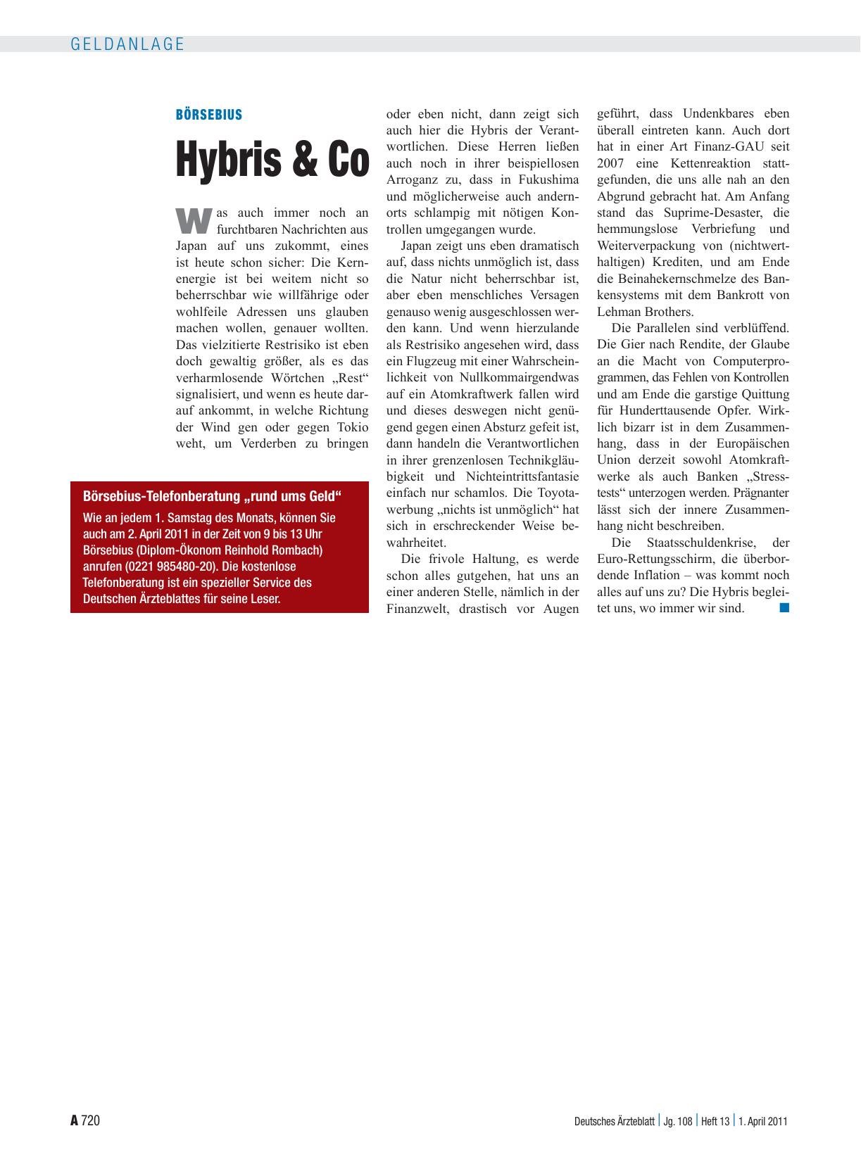 Vorschauseite 1: Börsebius: Hybris & Co