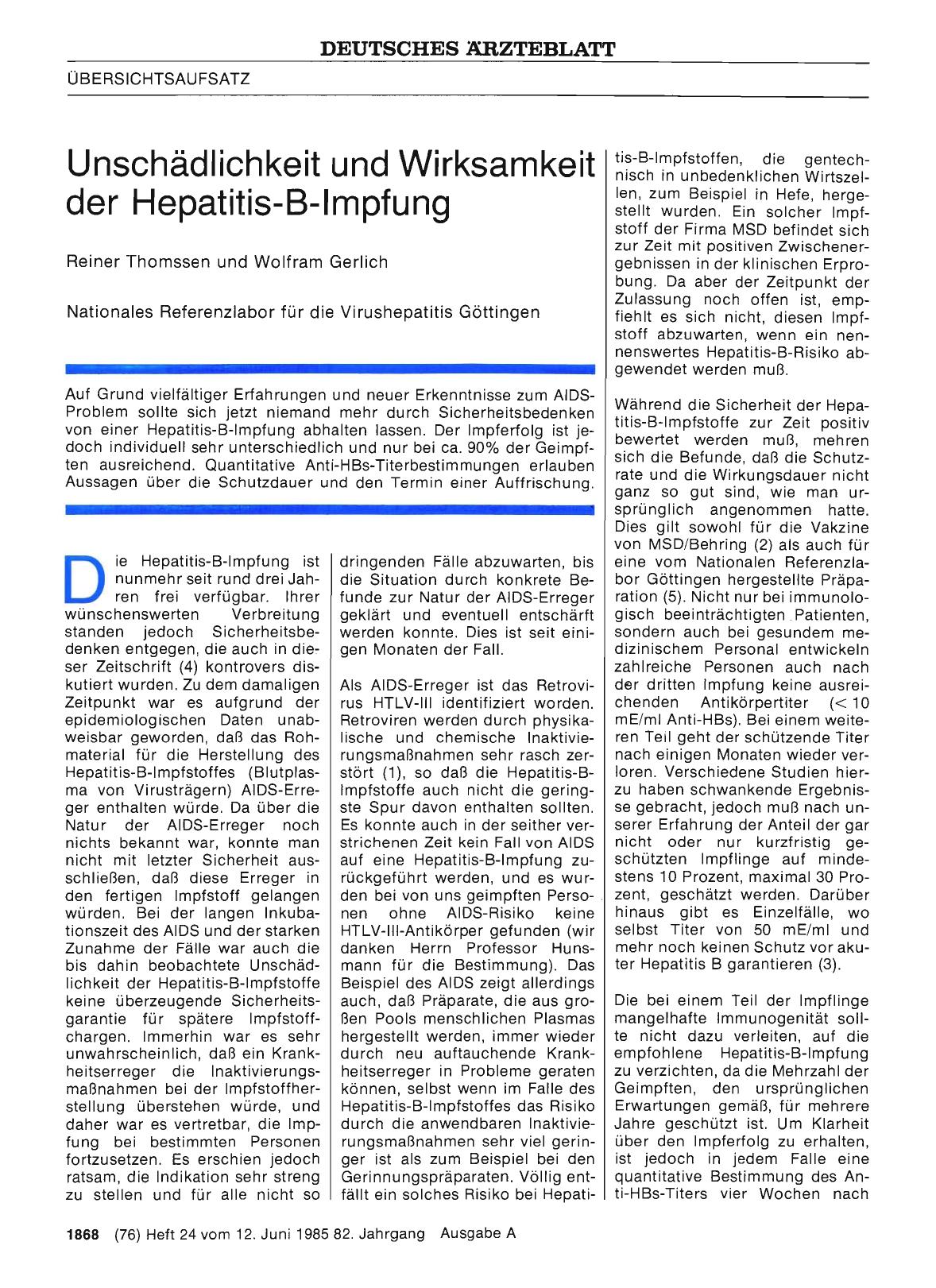 Vorschauseite 1: Unschädlichkeit und Wirksamkeit der Hepatitis-B-Impfung