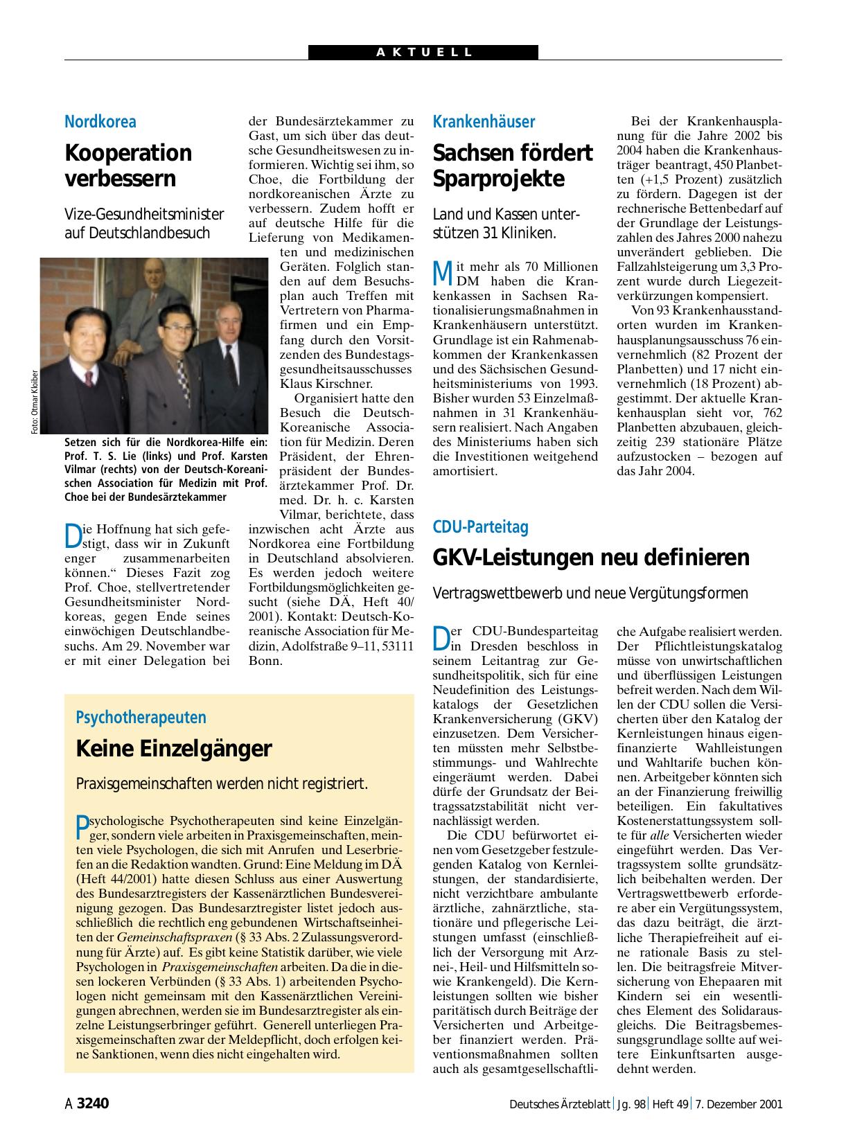 Vorschauseite 1: Nordkorea: Kooperation verbessern