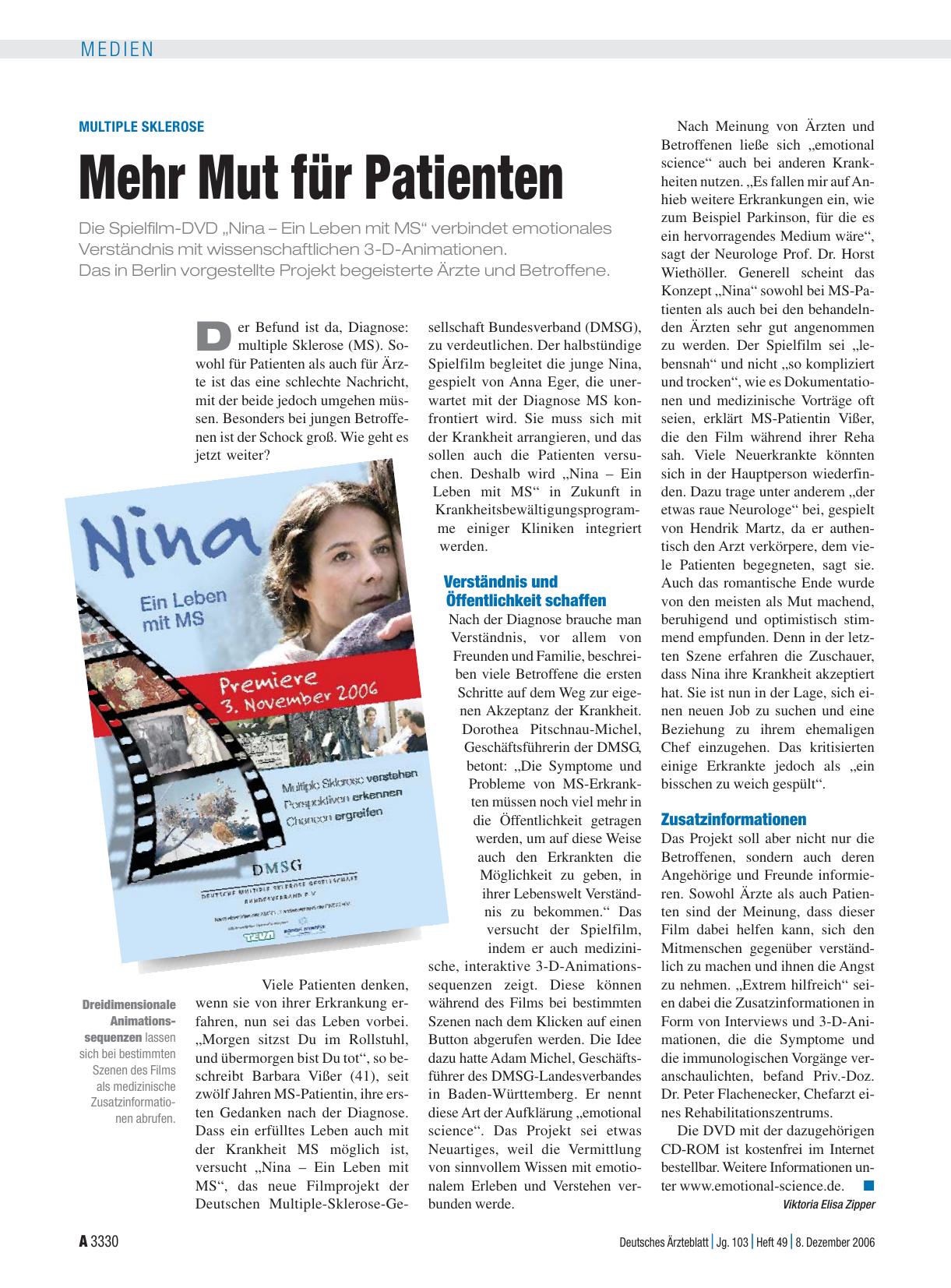 Vorschauseite 1: Multiple Sklerose: Mehr Mut für Patienten