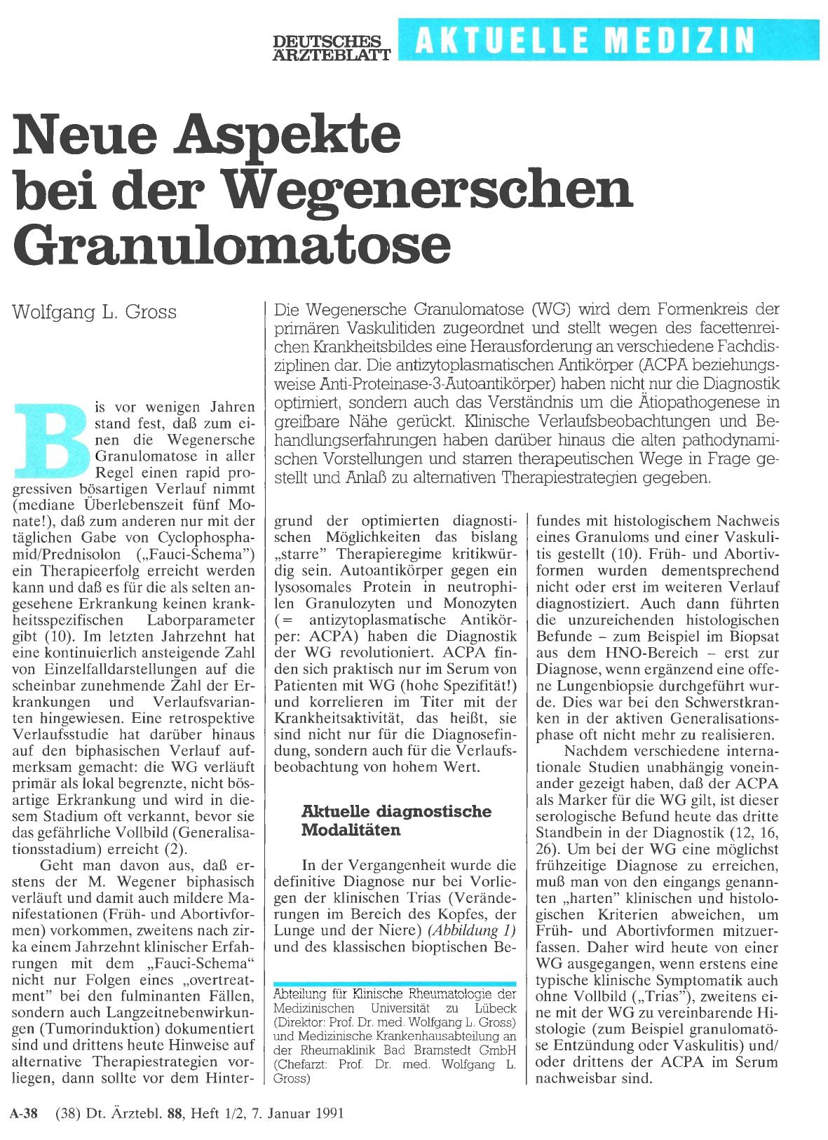 Vorschauseite 1: Neue Aspekte bei der Wegenerschen Granulomatose