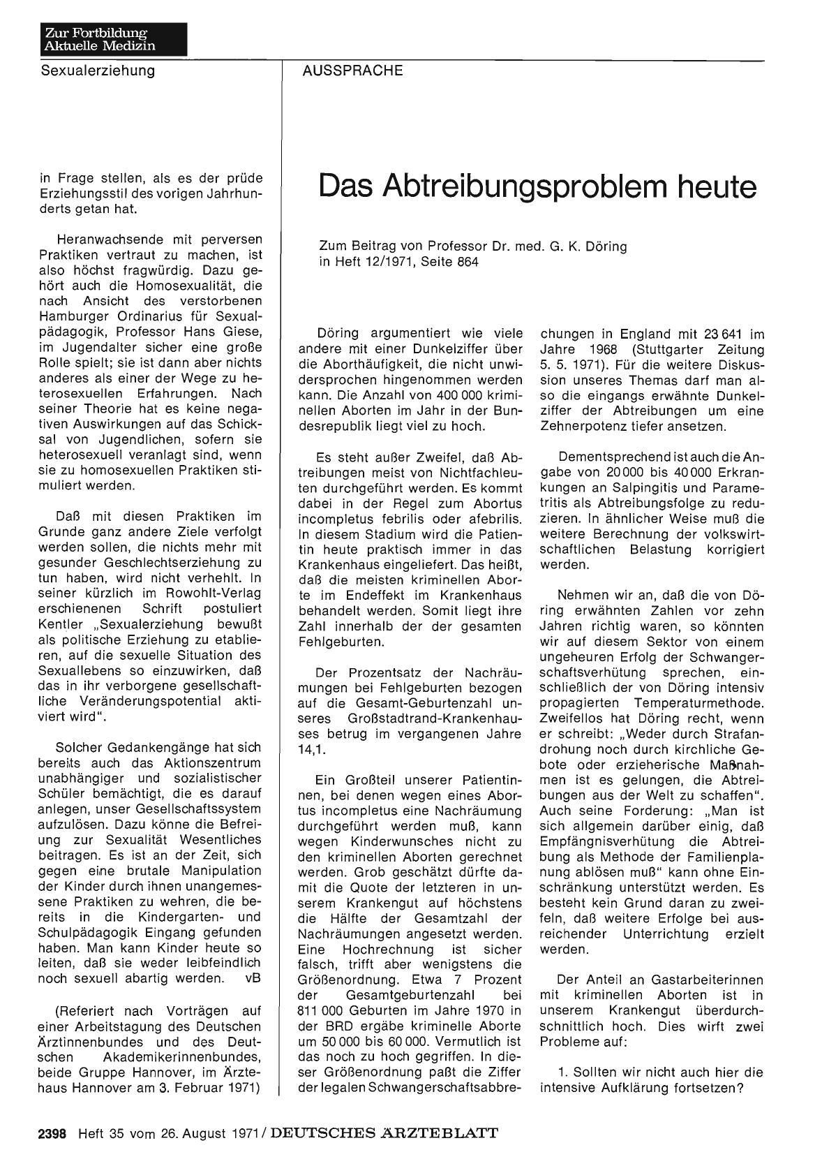 Vorschauseite 1: Das Abtreibungsproblem heute