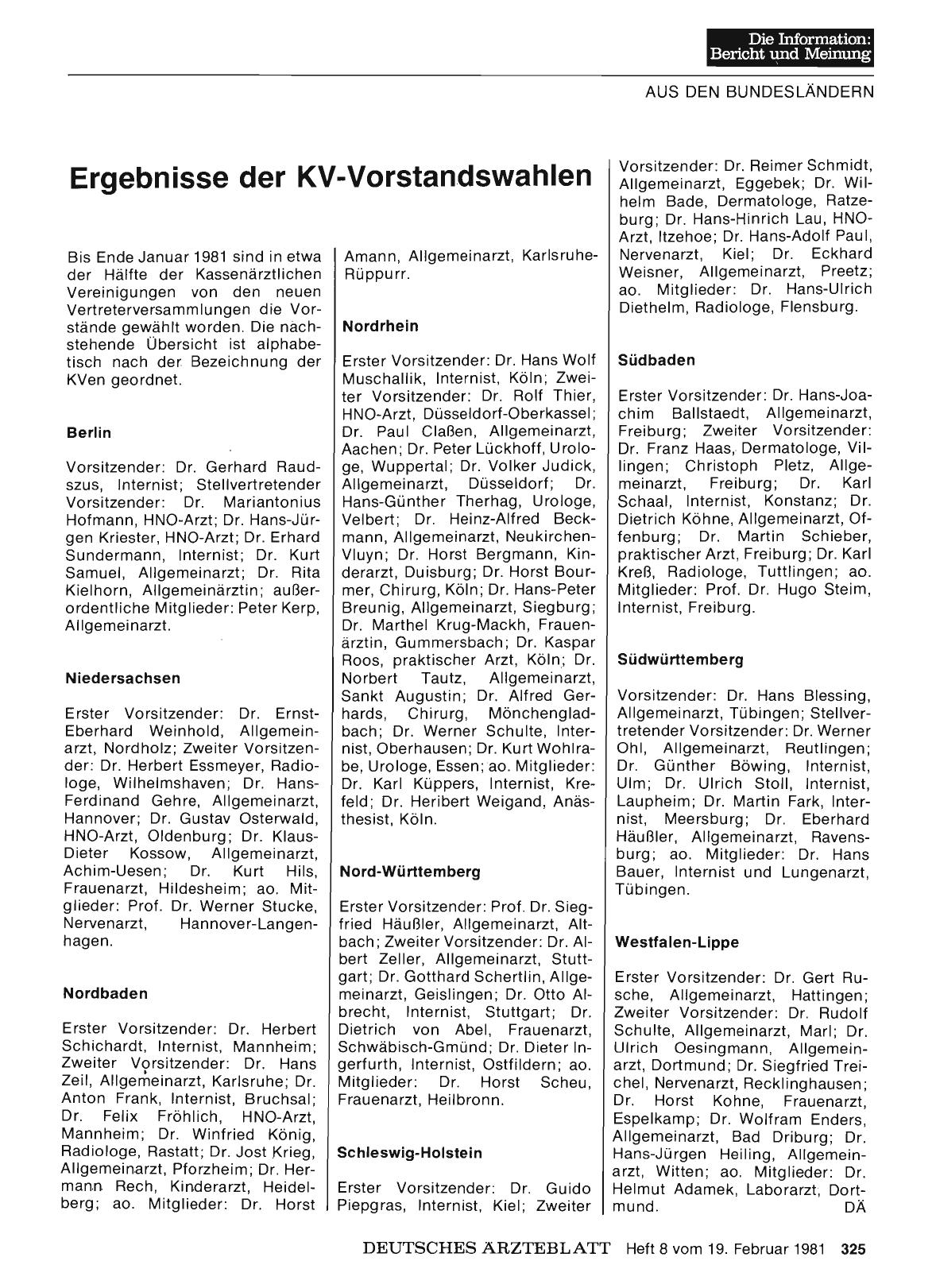 Vorschauseite 1: Ergebnisse der KV-Vorstandswahlen