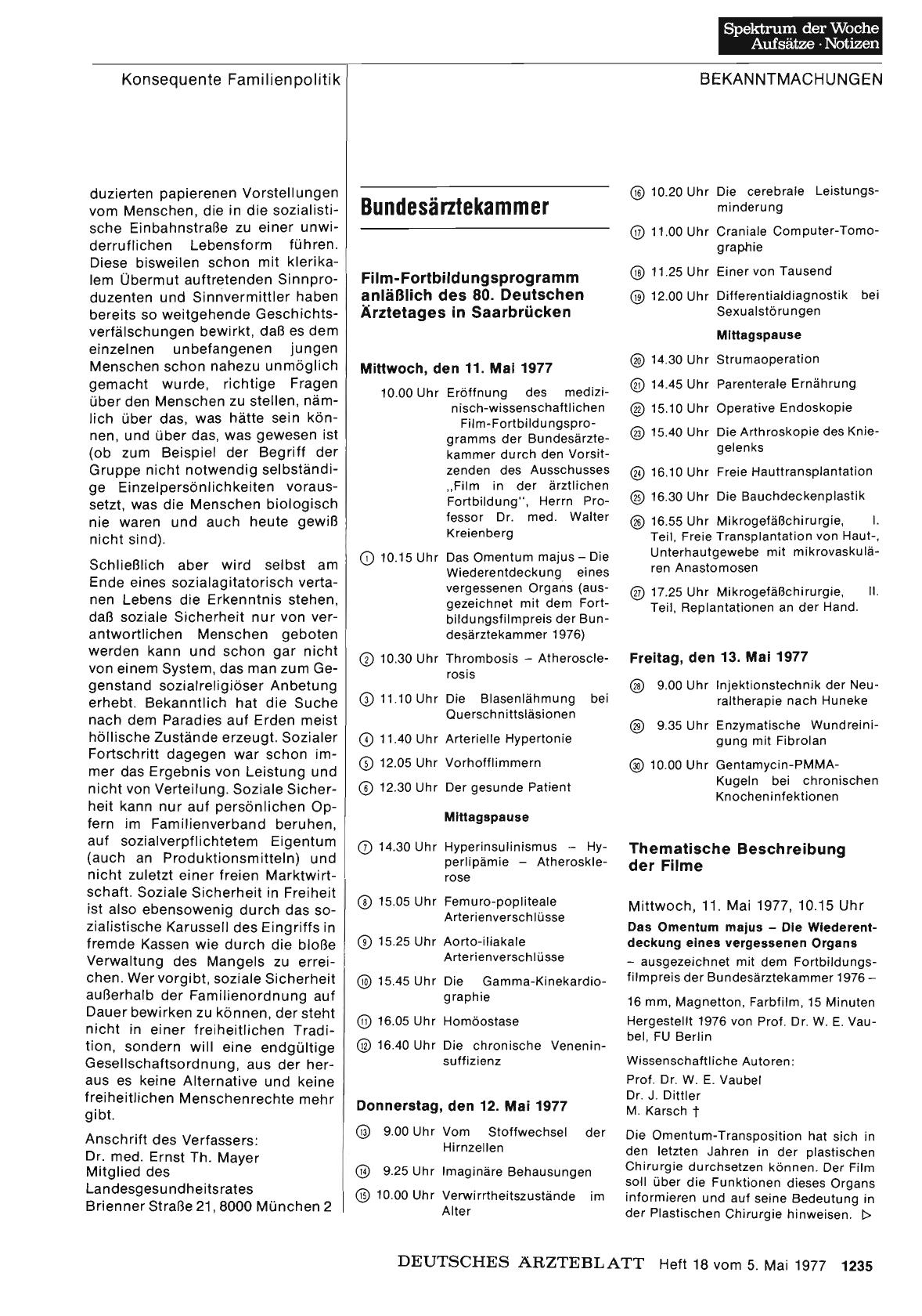 Vorschauseite 1: Bundesärztekammer: Film-Fortbildungsprogramm anläßlich des 80. Deutschen Ärztetages in Saarbrücken