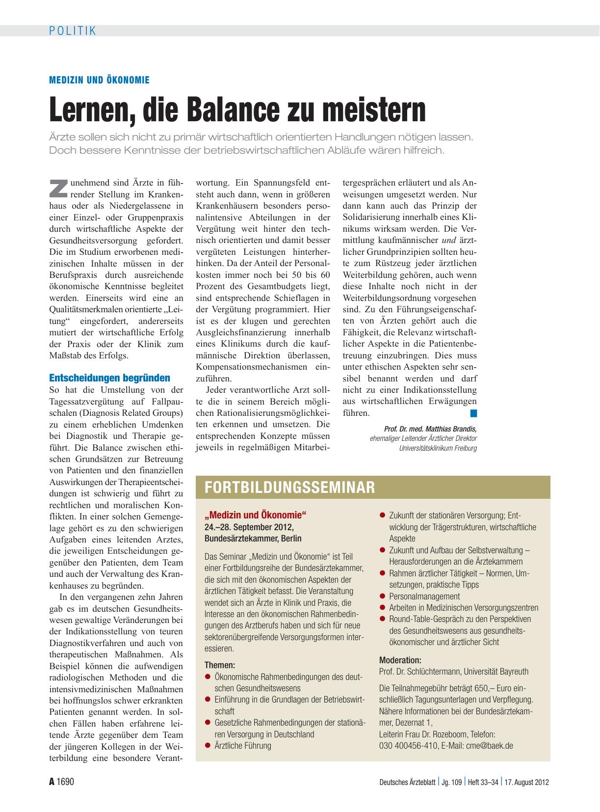 Vorschauseite 1: Medizin und Ökonomie: Lernen, die Balance zu meistern