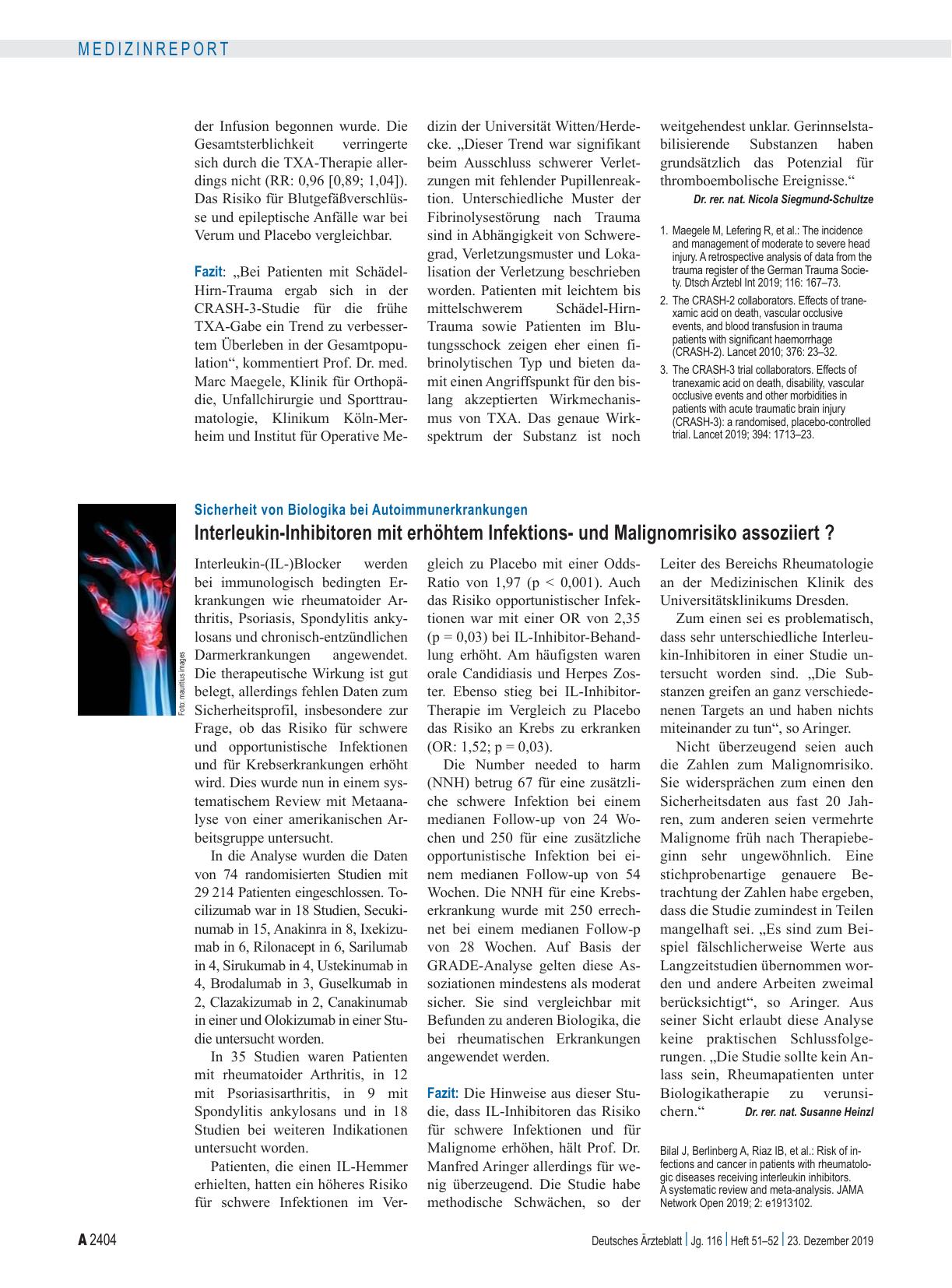 Vorschauseite 1: Sicherheit von Biologika bei Autoimmunerkrankungen: Interleukin-Inhibitoren mit erhöhtem Infektionsund Malignomrisiko assoziiert?