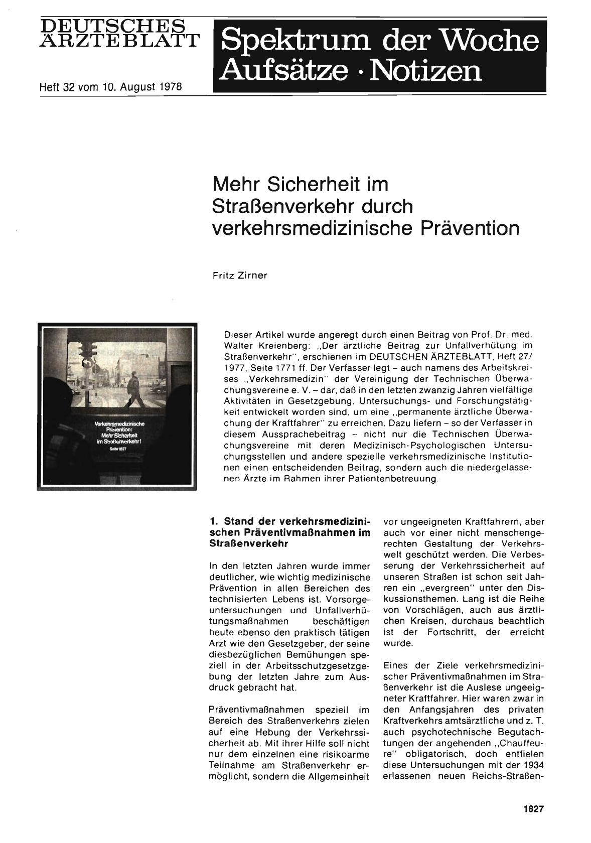 Vorschauseite 1: Mehr Sicherheit im Straßenverkehr durch verkehrsmedizinische Prävention