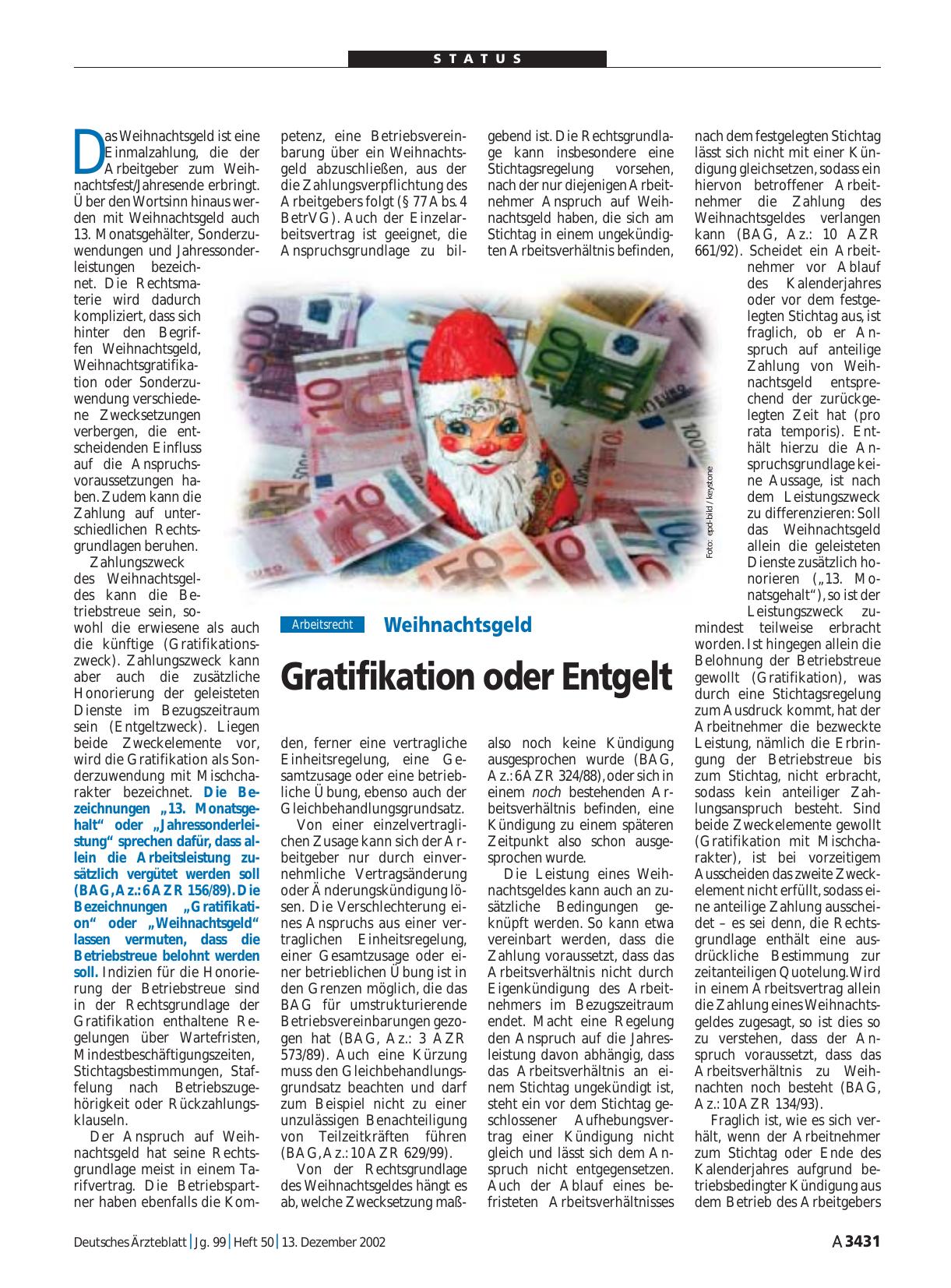 Vorschauseite 1: Weihnachtsgeld: Gratifikation oder Entgelt