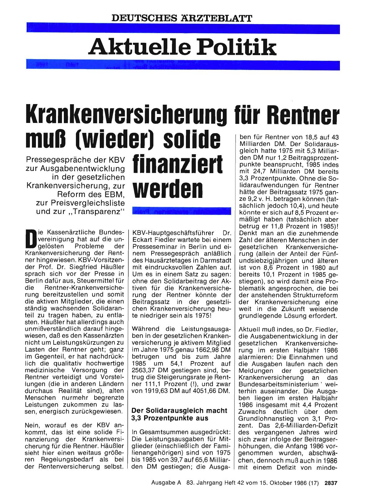 Vorschauseite 1: Krankenversicherung für Rentner muß (wieder) solide finanziert werden