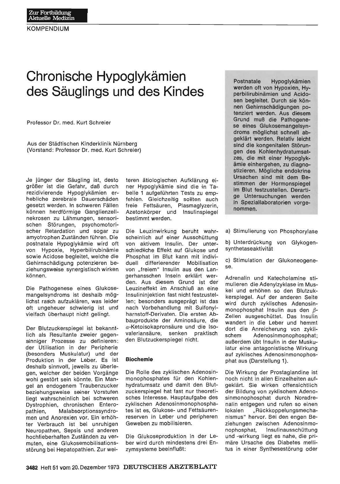 Vorschauseite 1: Chronische Hypoglykämien des Säuglings und des Kindes