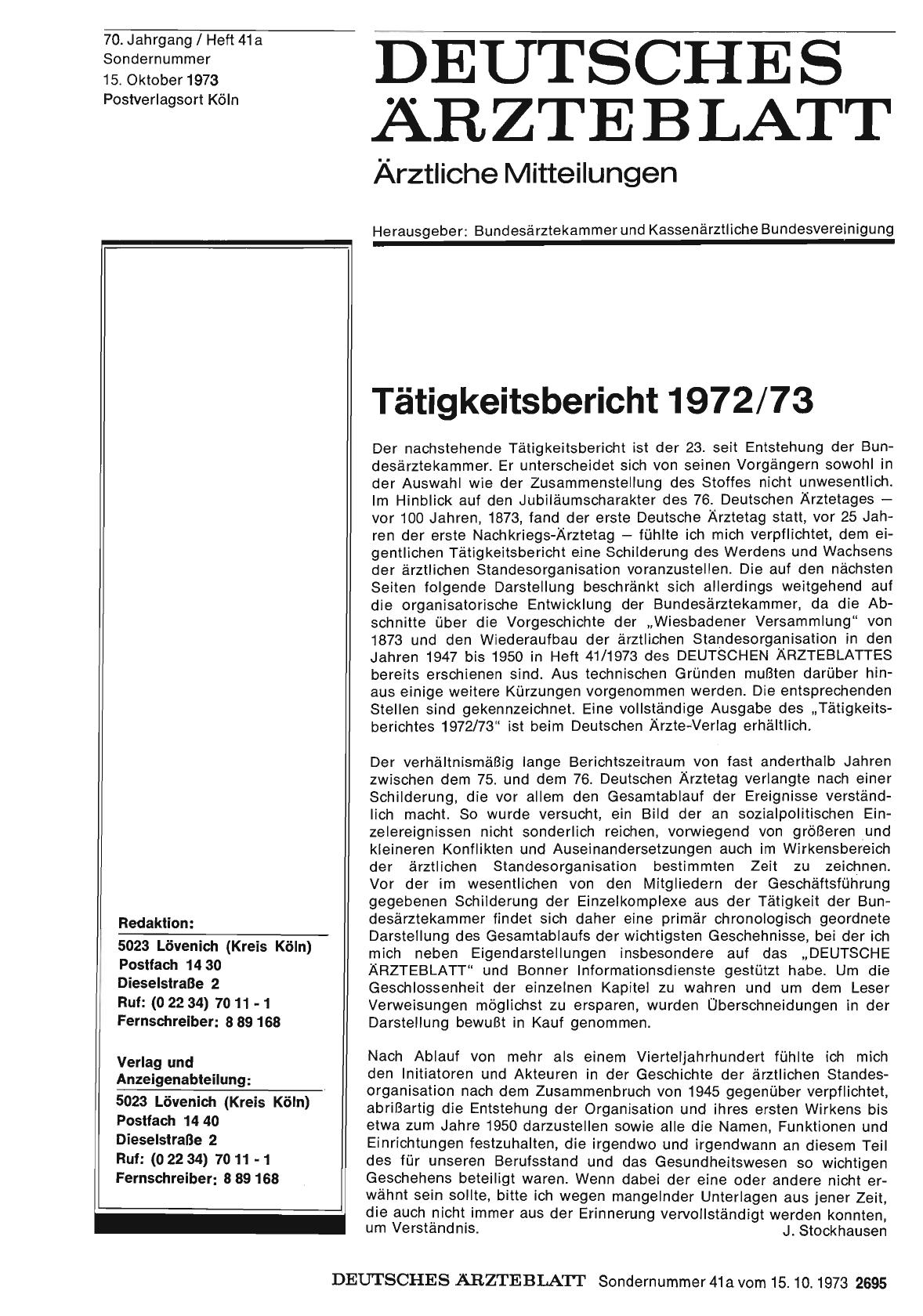 Vorschauseite 1: Tätigkeitsbericht 1972/73
