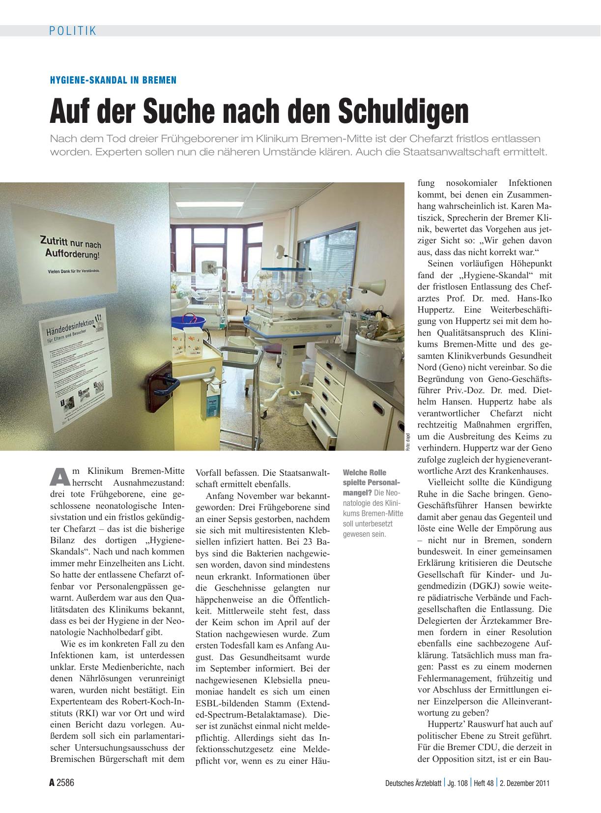 Vorschauseite 1: Hygiene-Skandal in Bremen: Auf der Suche nach den Schuldigen