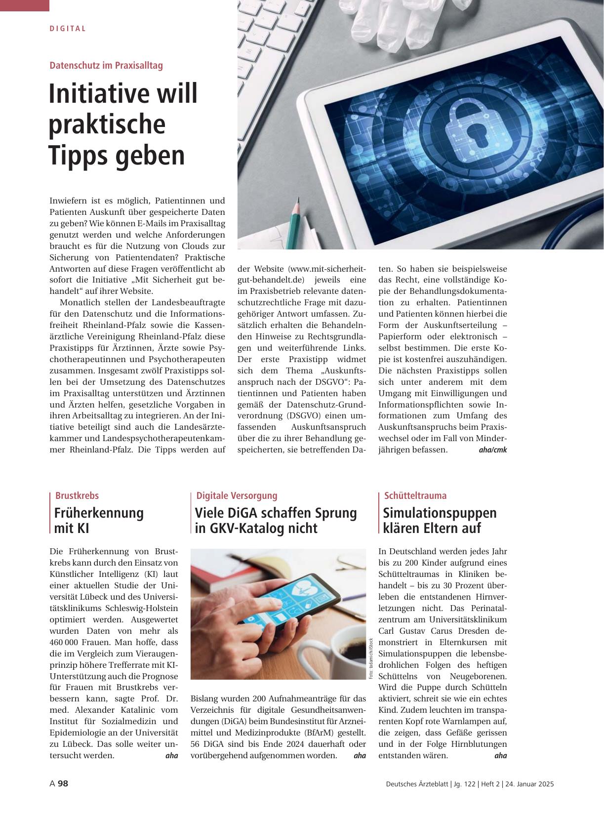 Vorschauseite 1: Datenschutz im Praxisalltag: Initiative will praktische Tipps geben
