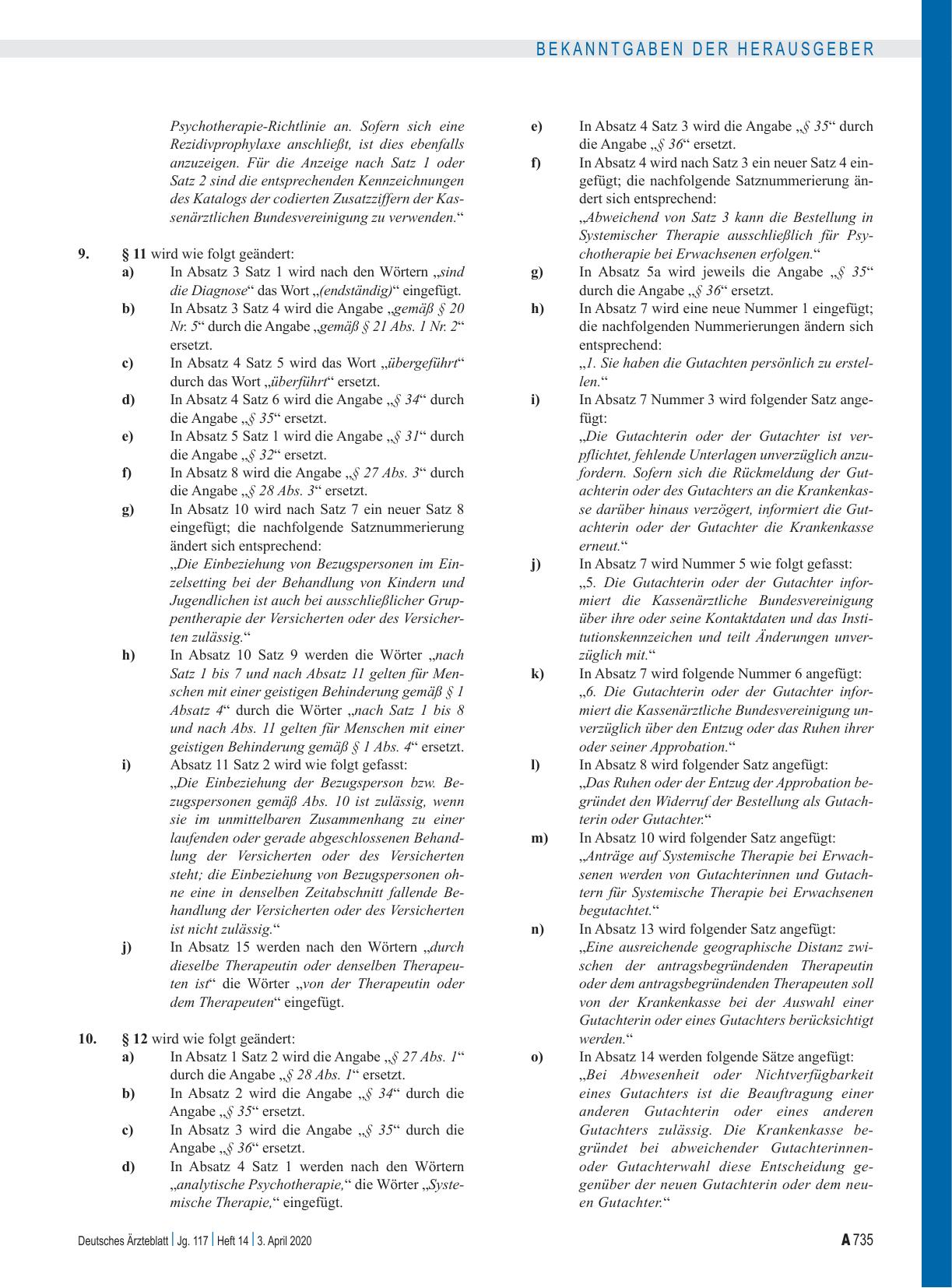 Vorschauseite 3: Änderung der Vereinbarung über die Anwendung von Psychotherapie in der vertragsärztlichen Versorgung (Psychotherapie-Vereinbarung) (Anlage 1 BMV-Ä): Artikel 1, Artikel 2, Inkraftt…