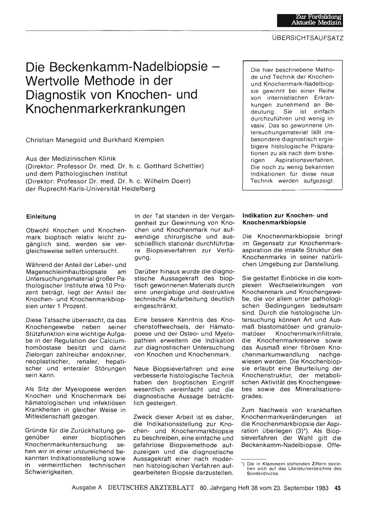 Vorschauseite 1: Die Beckenkamm-Nadelbiopsie — Wertvolle Methode in der Diagnostik von Knochenund Knochenmarkerkrankungen