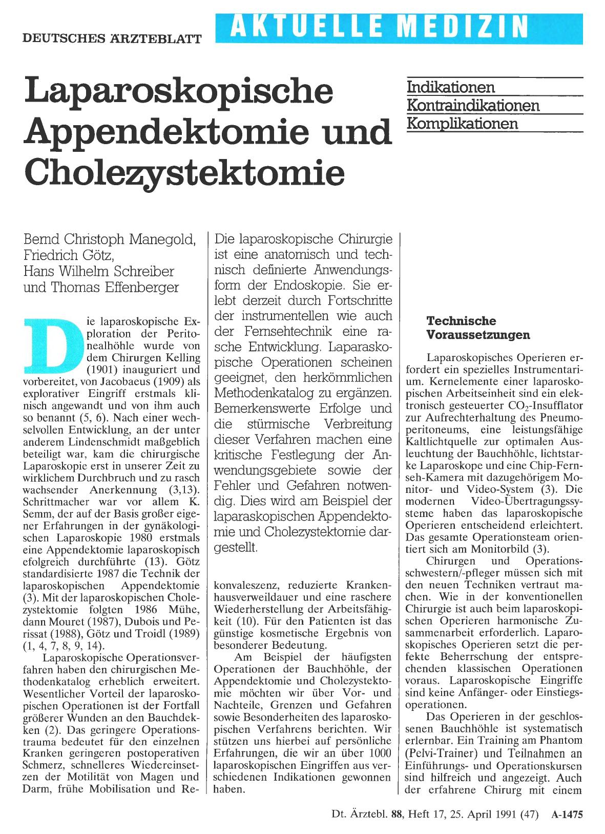 Vorschauseite 1: Laparoskopische Appendektomie und Cholezystektomie: Indikationen, Kontraindikationen und Komplikationen