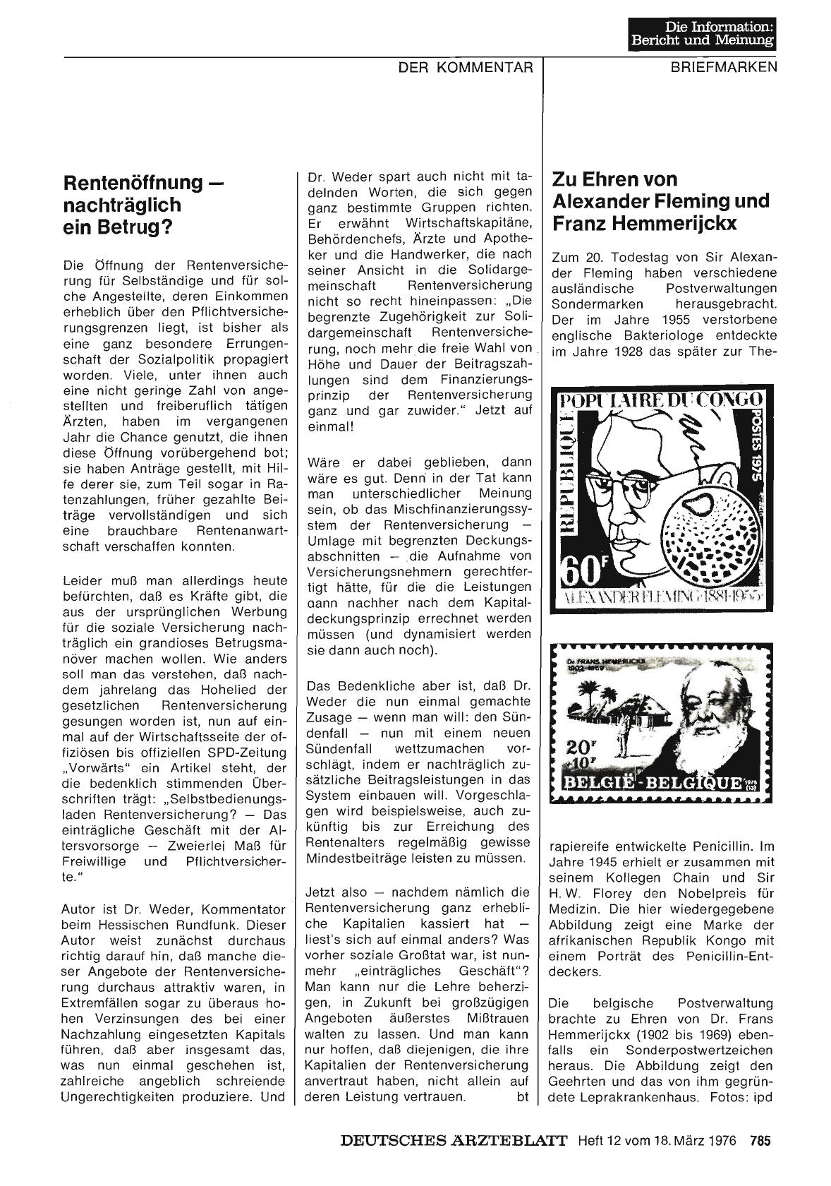 Vorschauseite 1: Zu Ehren von Alexander Fleming und Franz Hemmerijckx