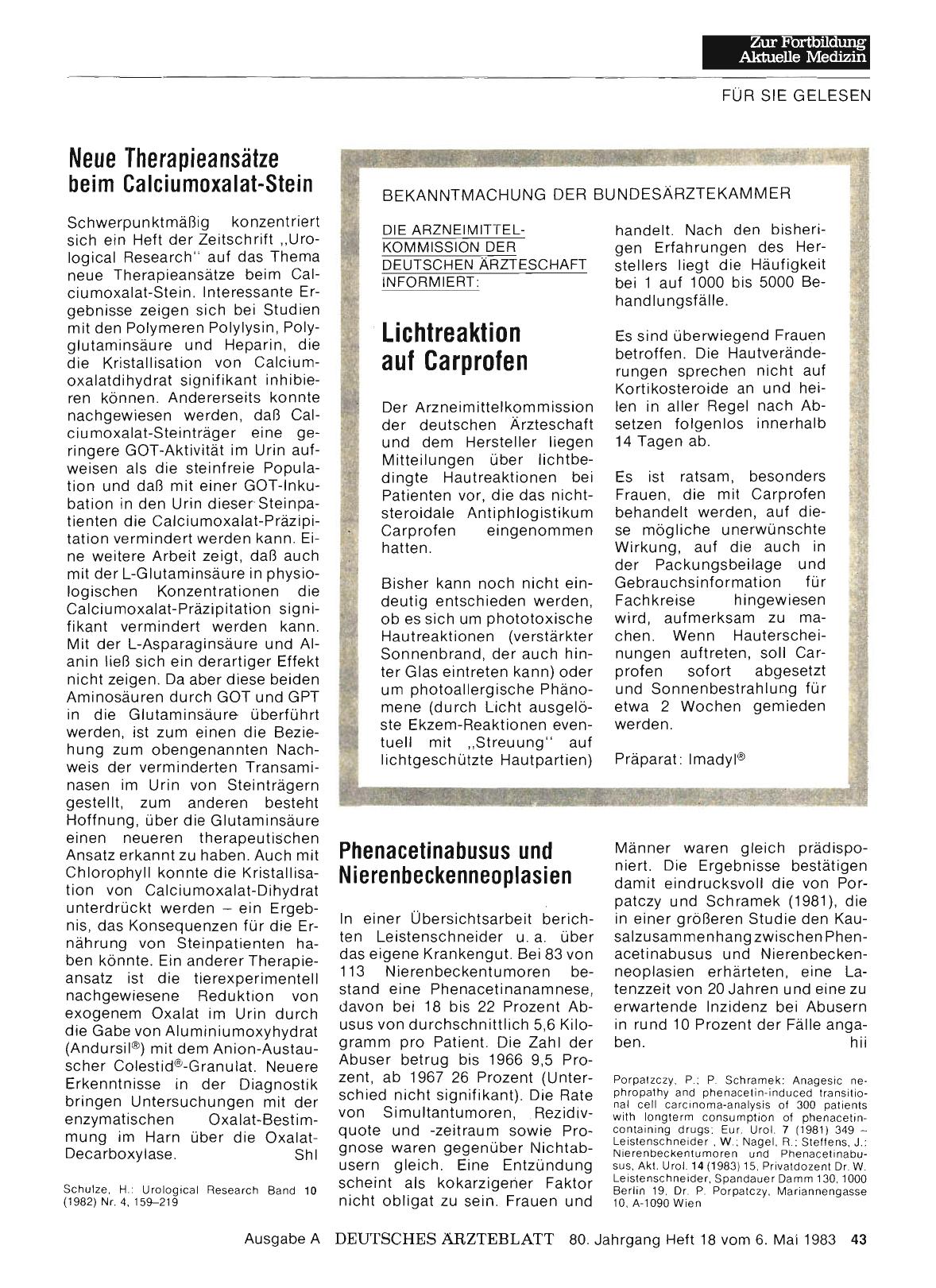 Vorschauseite 1: DIE ARZNEIMITTELKOMMISSION DER DEUTSCHEN ÄRZTESCHAFT INFORMIERT: Lichtreaktion auf Carprofen