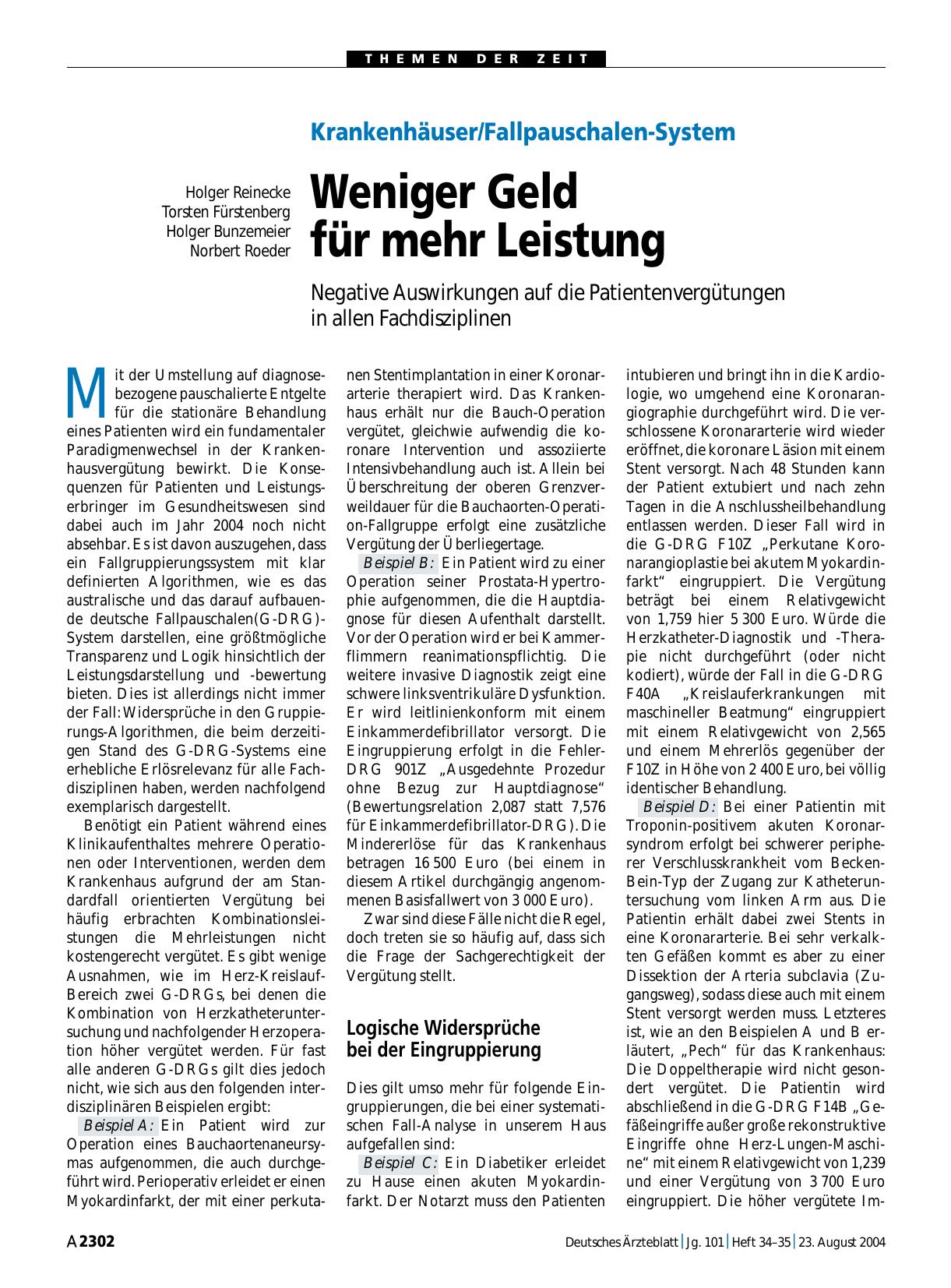 Vorschauseite 1: Krankenhäuser/Fallpauschalen-System: Weniger Geld für mehr Leistung