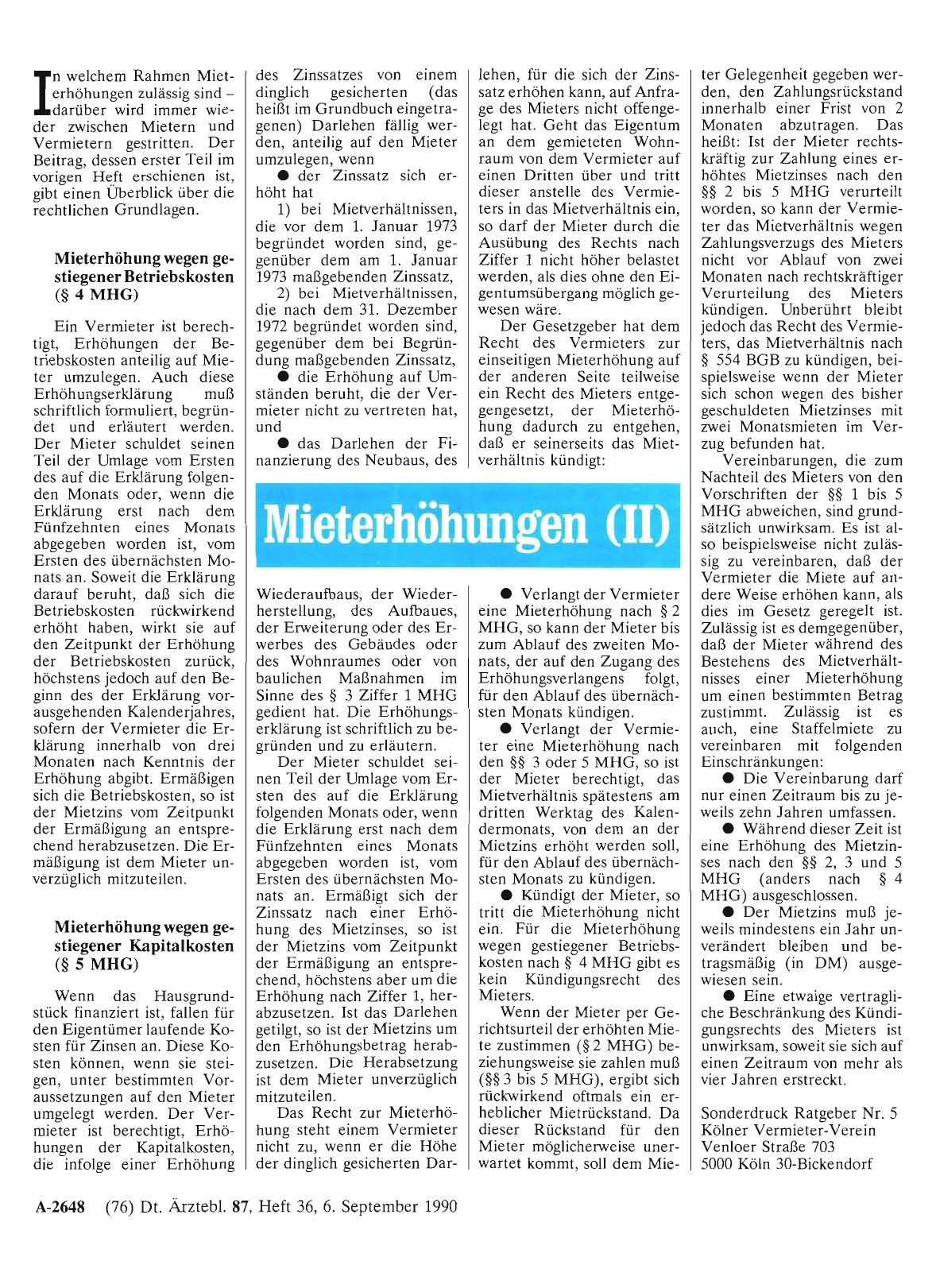 Vorschauseite 1: Mieterhöhungen (II)