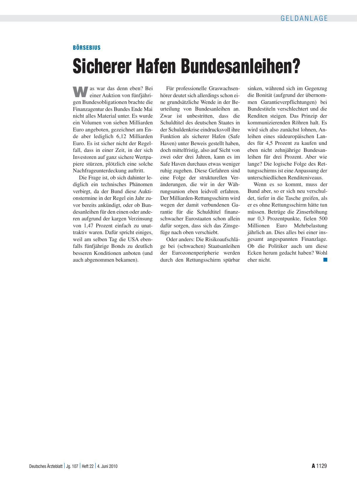 Vorschauseite 1: Börsebius: Sicherer Hafen Bundesanleihen?