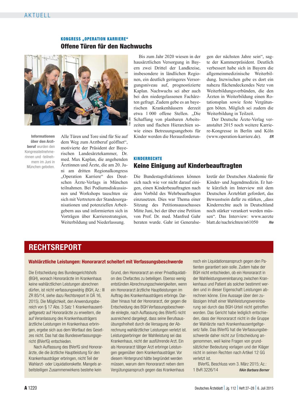 Vorschauseite 1: Kongress „Operation Karriere“: Offene Türen für den Nachwuchs