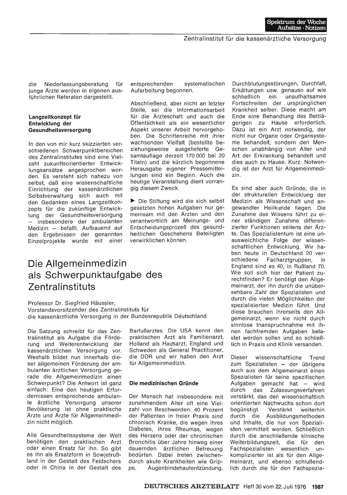 Vorschauseite 1: Die Allgemeinmedizin als Schwerpunktaufgabe des Zentralinstituts