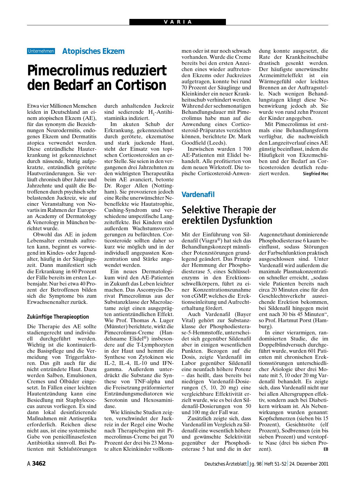 Vorschauseite 1: Atopisches Ekzem: Pimecrolimus reduziert den Bedarf an Cortison
